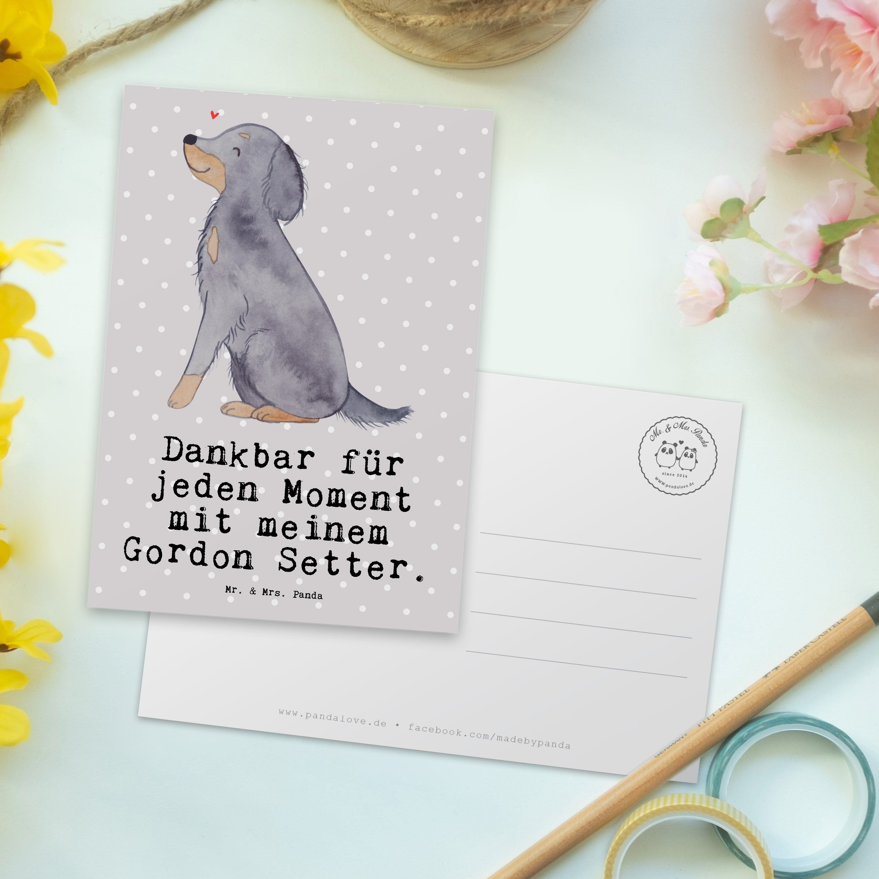 Grau Postkarte Geschenk, Pastell Setter Hundebesitzer, Gordon - Mr. & Moment - Mrs. Panda Gordon