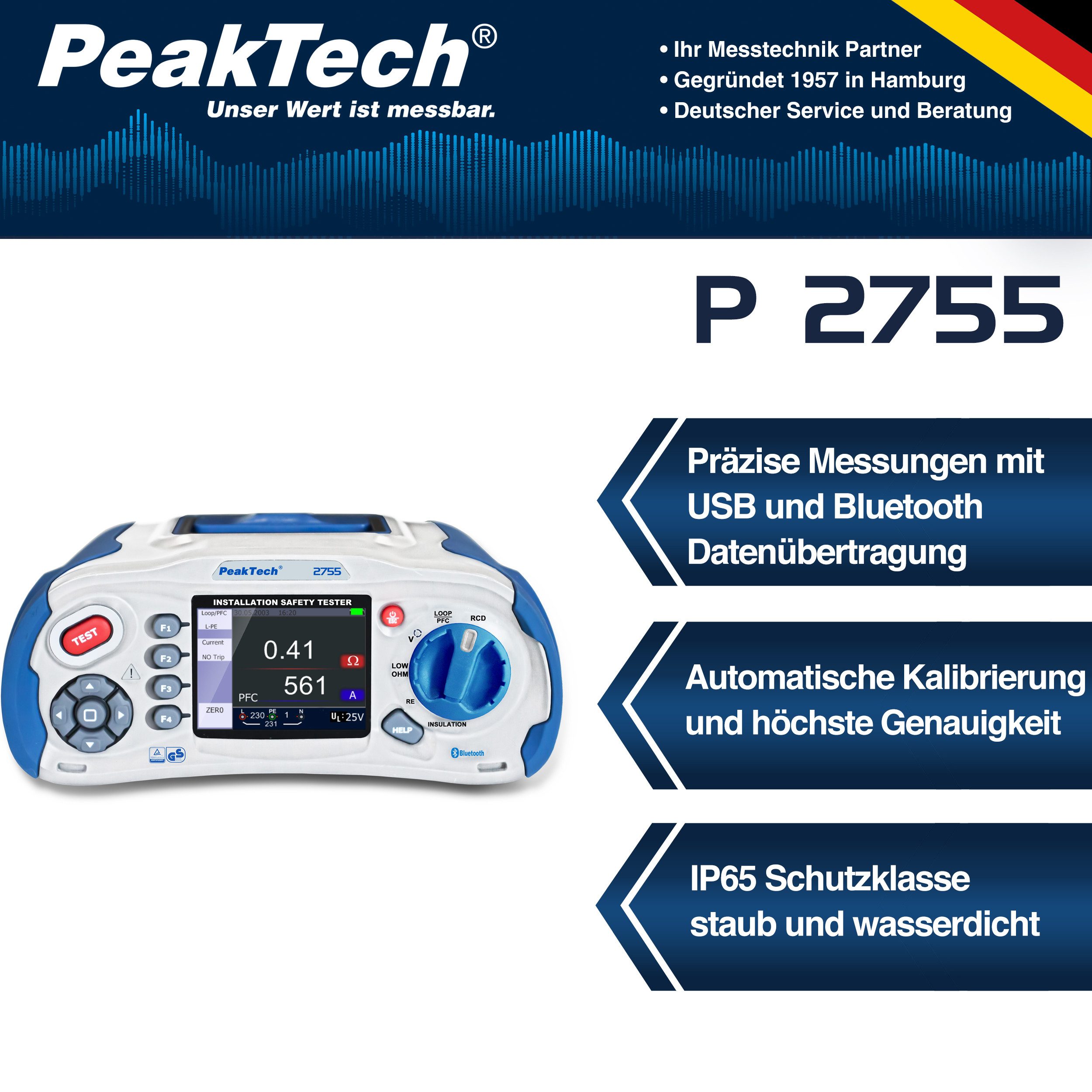 PeakTech Multimeter PeakTech P 2755: VDE 0100 Installationstester, (1 St)