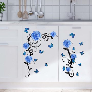 FIDDY 3D-Wandtattoo Blaue Blume Rebe Schmetterling Wandaufkleber Selbstklebend (1 St)
