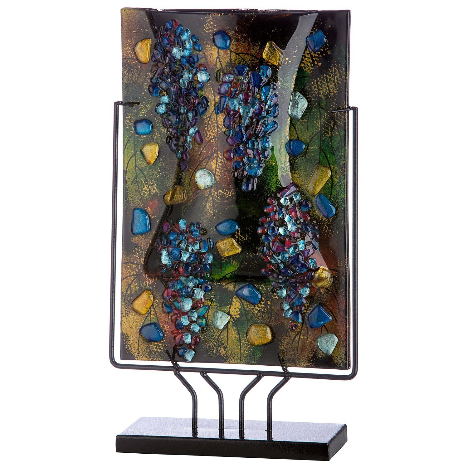 GILDE GLAS Art Deko-Vase Auf Metallständer – Handbemalt, 48 Cm Hoch, Mehrfarbig, Unikat