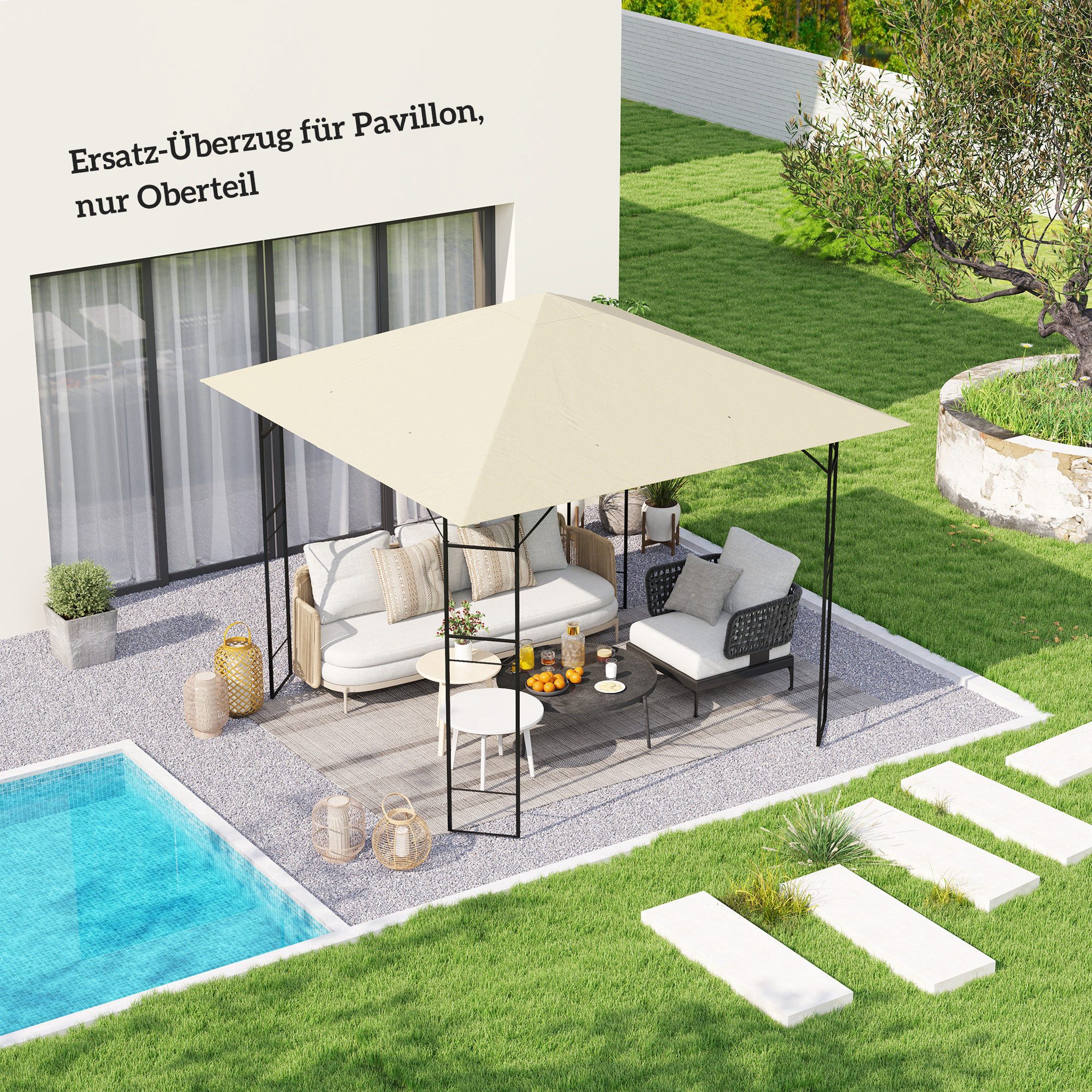 Outsunny Pavillon-Ersatzdach wasserabweisend, 370 g/m², 298.0 x 298.0 cm (Pavillondach, Ersatzbezug), Cremeweiß