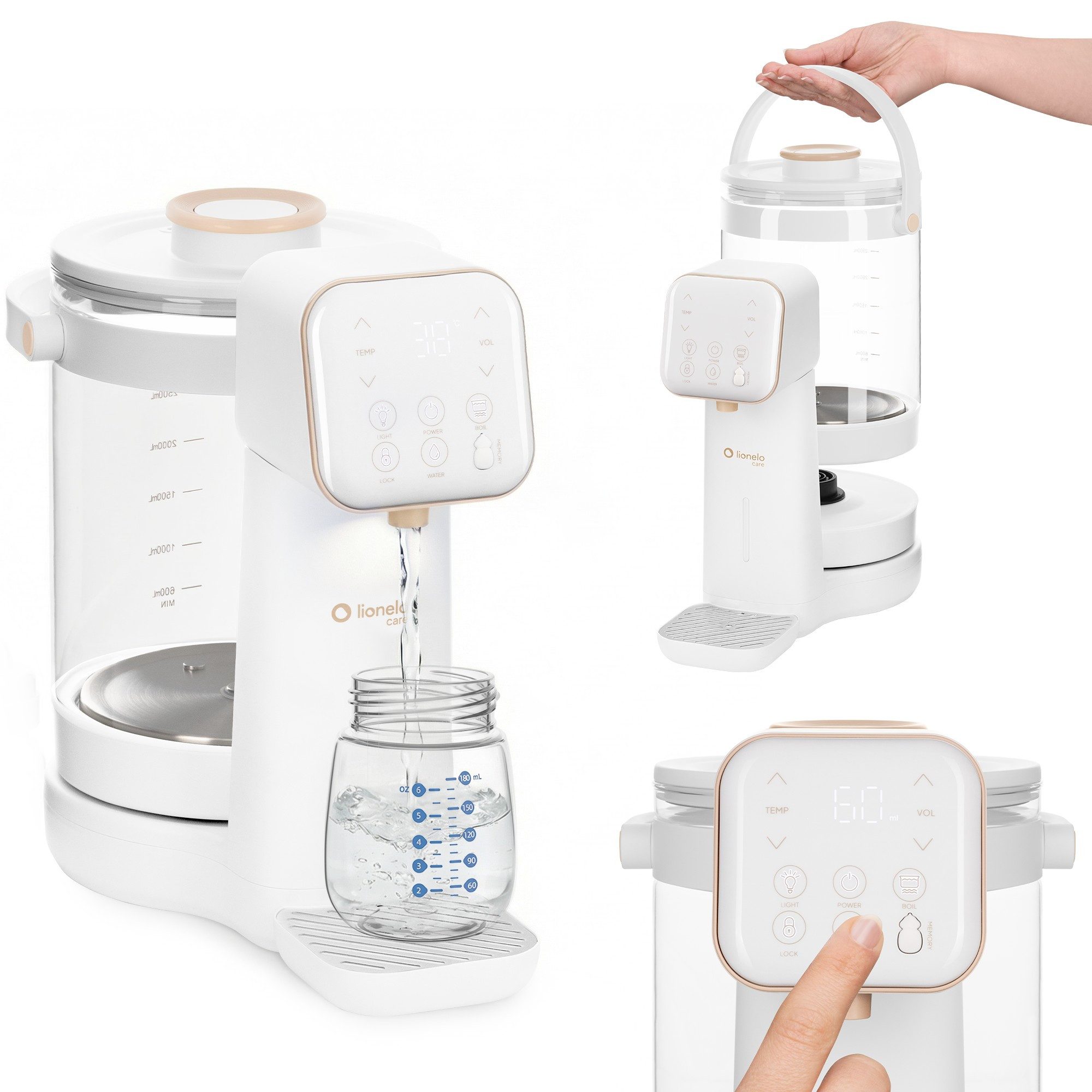 lionelo Babyflaschenwärmer BABYPRESTO 2.0, Durchfluss-UV/Dechlorierung 100°C/3 l/30–300 ml