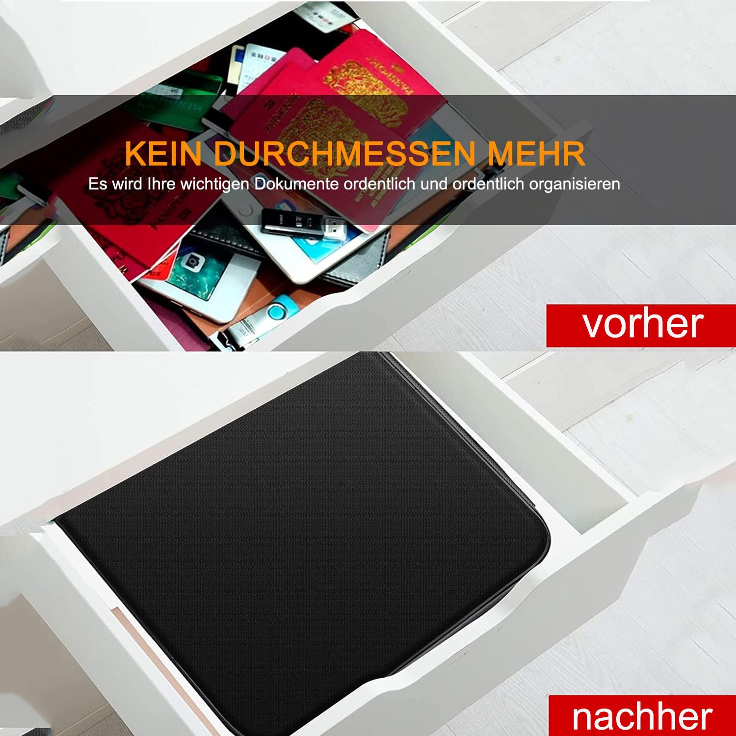 SURFOU Dokumententasche Dokumentenbox, Feuerfeste Dokumentenmappemit Schloss, Ordner (Sichere Aufbewahrungslösung aus hitzebeständigem Fiberglas (bis 2000°F), 1-tlg., Mit mit 7 Fächern, Passwortschloss, wasserdicht & tragbar), 36 x 10 x 26,9 cm, für Dokumente, Karten, USB u.v.m.