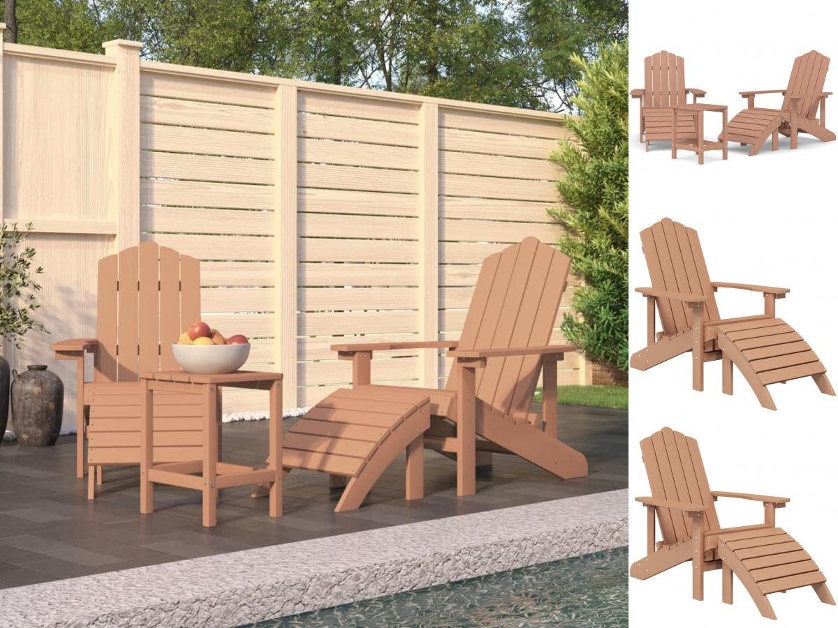 vidaXL Gartenstuhl Adirondack-Gartenstühle mit Hocker Tisch HDPE Braun