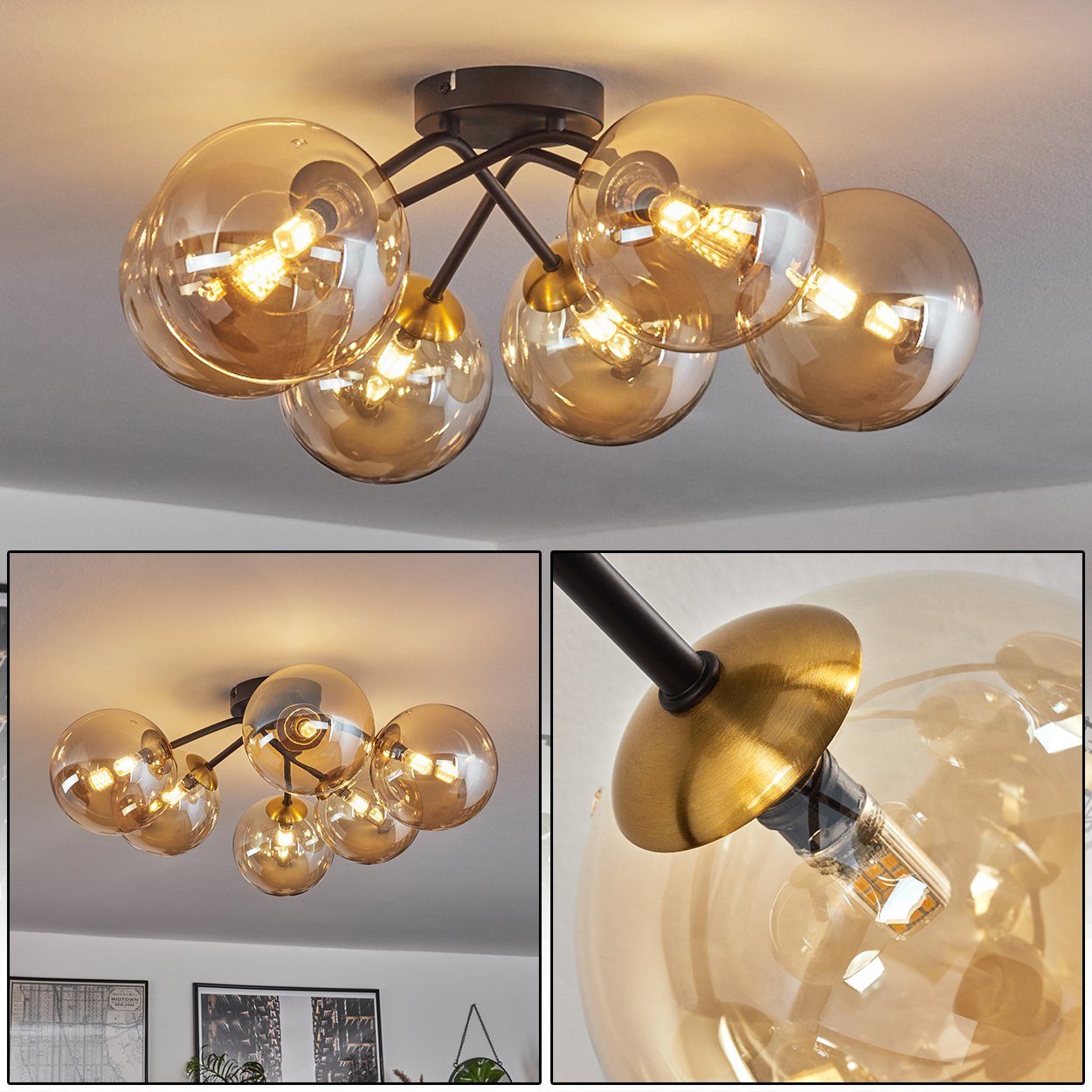 hofstein Deckenleuchte Deckenlampe aus Metall/Glas in günstig online kaufen