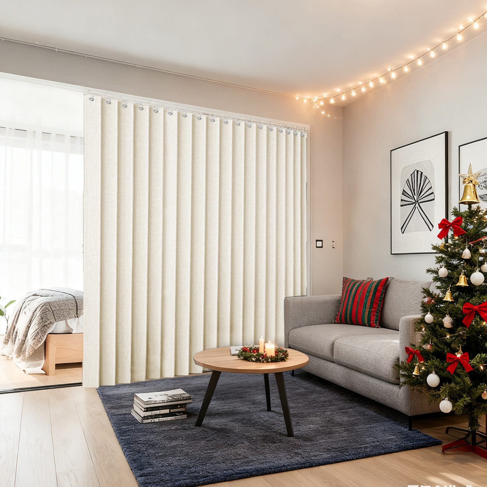 Jibenhome Schiebegardine Extra Großer Vorhang Raumteilervorhang, Leinenmuster Gardine mit Haken, Wohndeko, Duschvorhang, Türvorhang, Heimtextilien