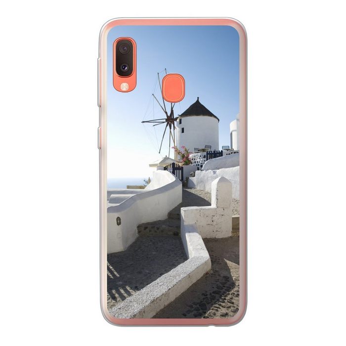MuchoWow Handyhülle Windmühle auf Santorin in Griechenland Handyhülle Samsung Galaxy A20e Smartphone-Bumper Print Handy