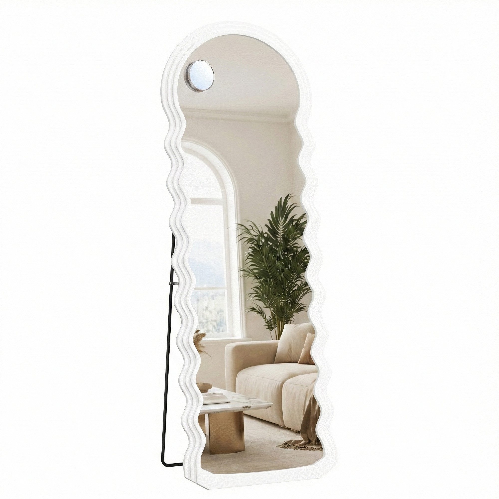 SONGMICS Standspiegel Ganzkörperspiegel, 160x50 cm, wellenförmiges, Schlafzimmer, Wohnzimmer, mit Ständer, MDF-Rahmen, Vergrößerungsspiegel – Bild 5 von 5