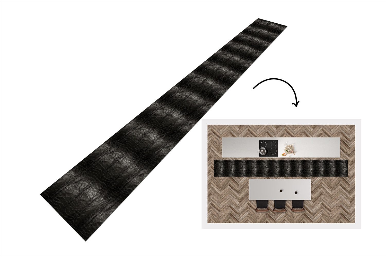 MuchoWow Küchenläufer Muster - Schwarz - Leder, aus Kunststoff, Küchenteppich, Läufer für Flur, Rutschfest, Deko Küche, 480x60 cm