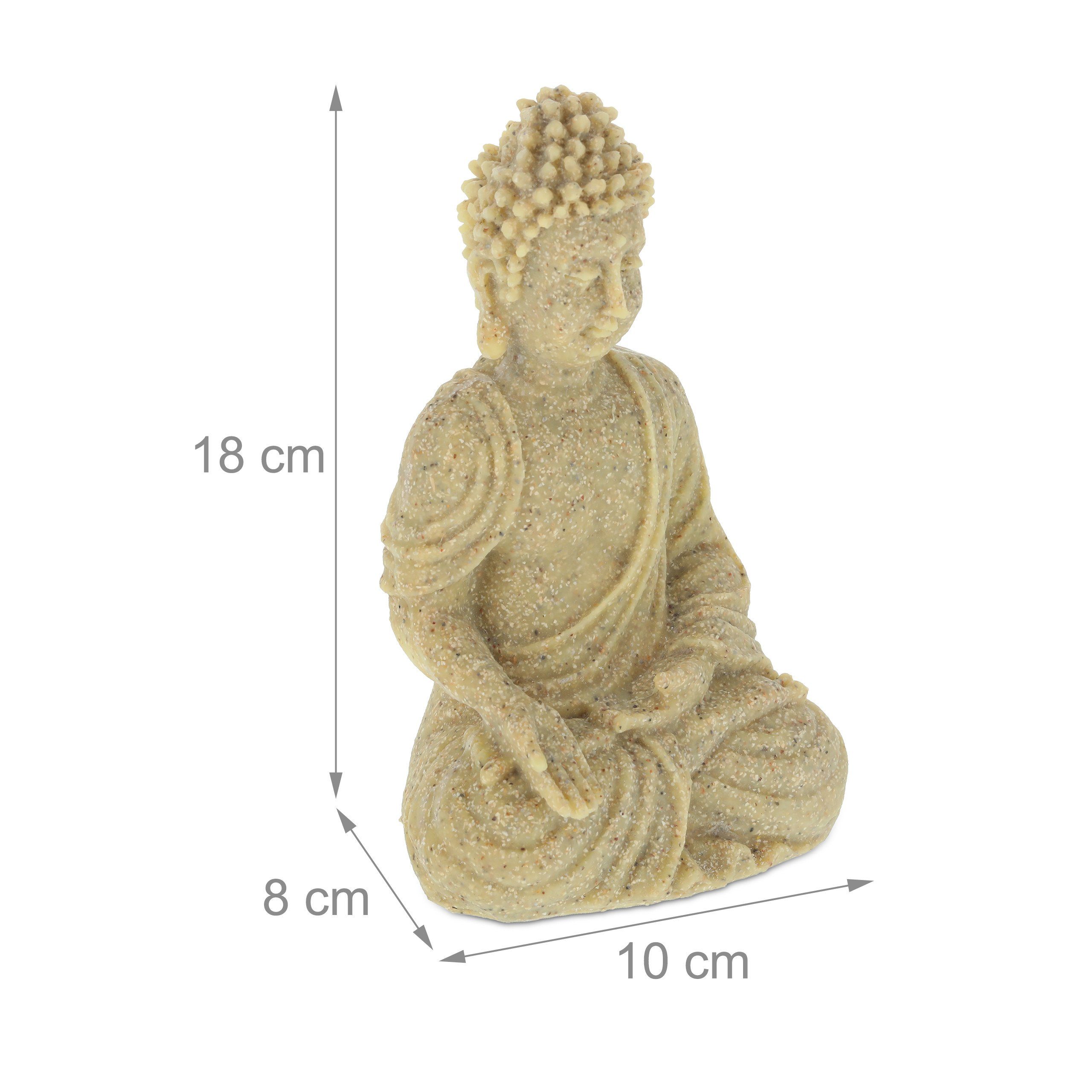 Buddha Buddhafigur Sand 18cm, relaxdays sitzend Figur Beige