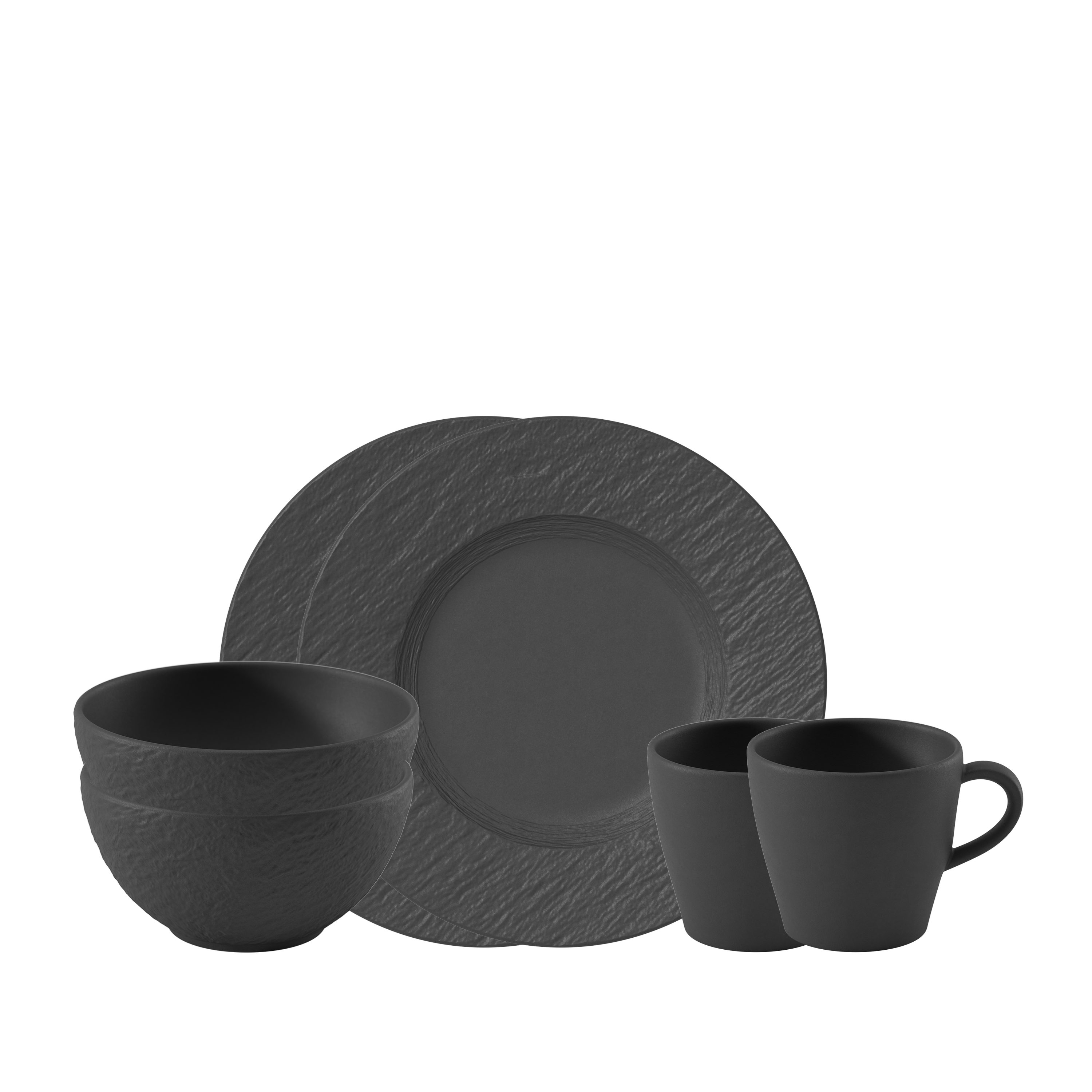 Villeroy & Boch Frühstücks-Geschirrset Manufacture Rock Fruehstuecksset (6-tlg), 2 Personen, Porzellan, Premium Porzellan