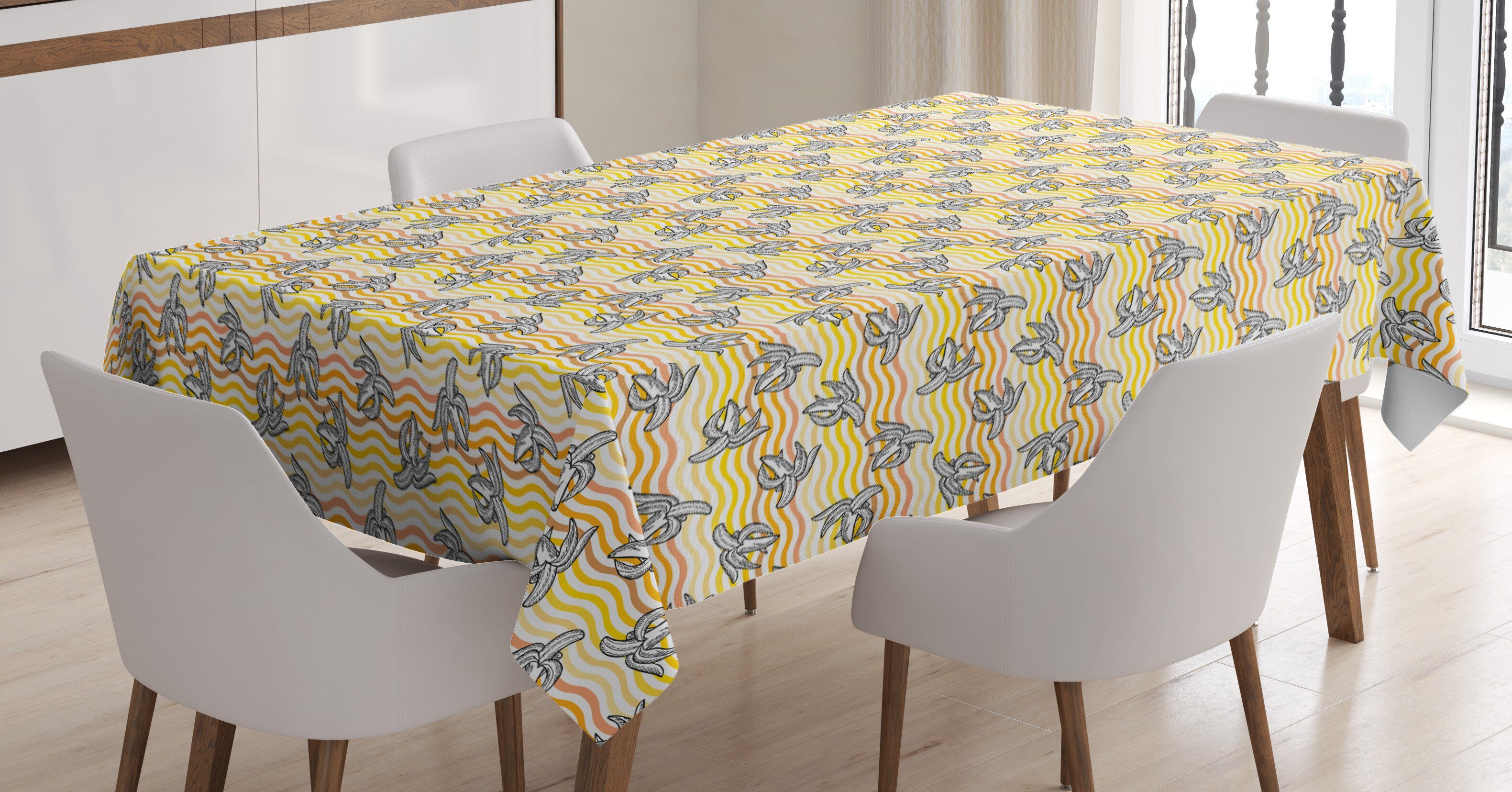Abakuhaus Tischdecke Farbfest Waschbar Für den Außen Bereich geeignet Klare Farben, Obst Banana Sketch Sommer Töne