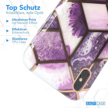 EAZY CASE Handyhülle IMD Fullcover Case für Apple iPhone X / iPhone XS 5,8 Zoll, Marmor Backcover Etui Rückseite kratzfest stoßfest 360 Grad Hülle Lila