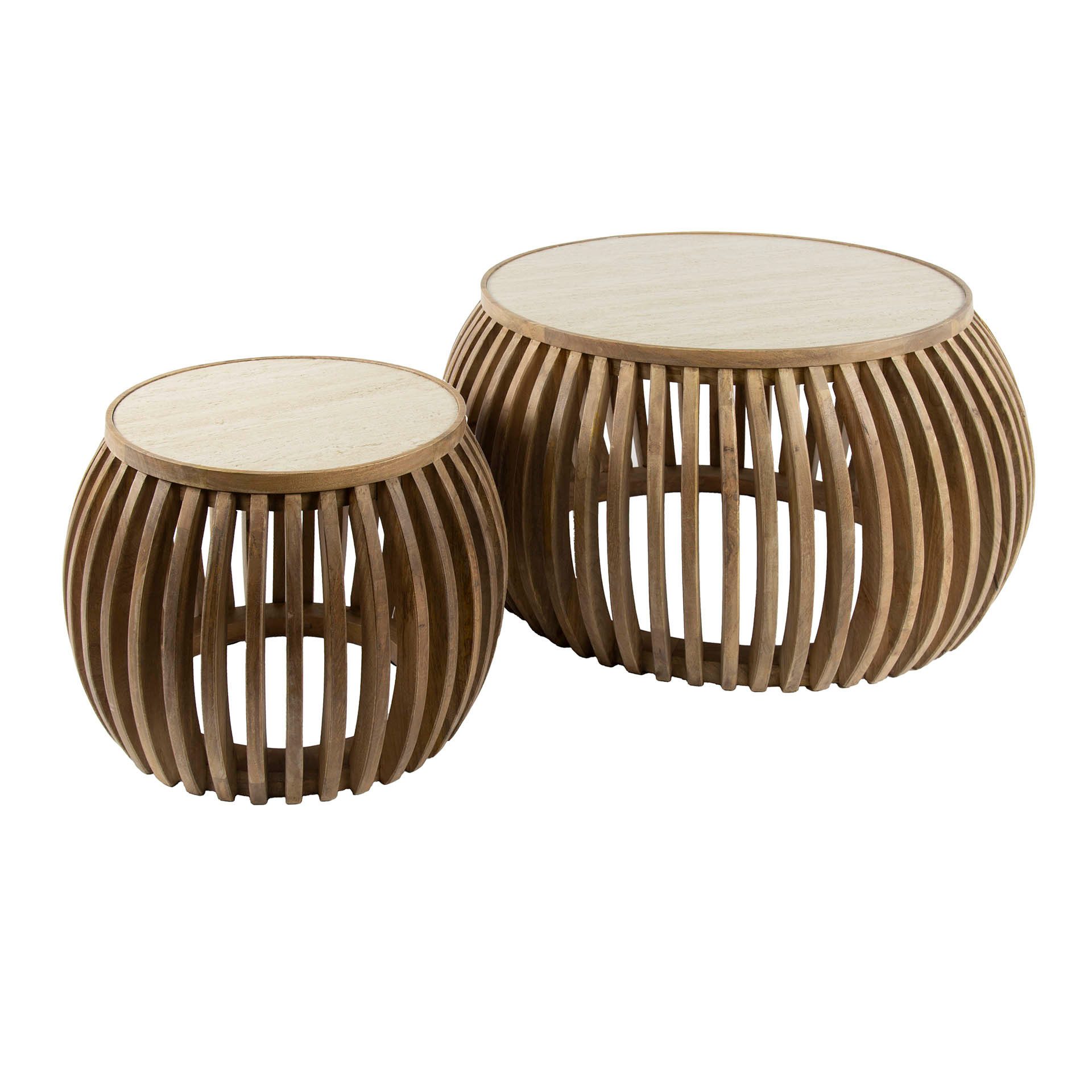 Villa Möbel Couchtisch Nuovo (1 Tisch, 2-St), Rundes Couchtisch Set aus massiver Mango in Sand