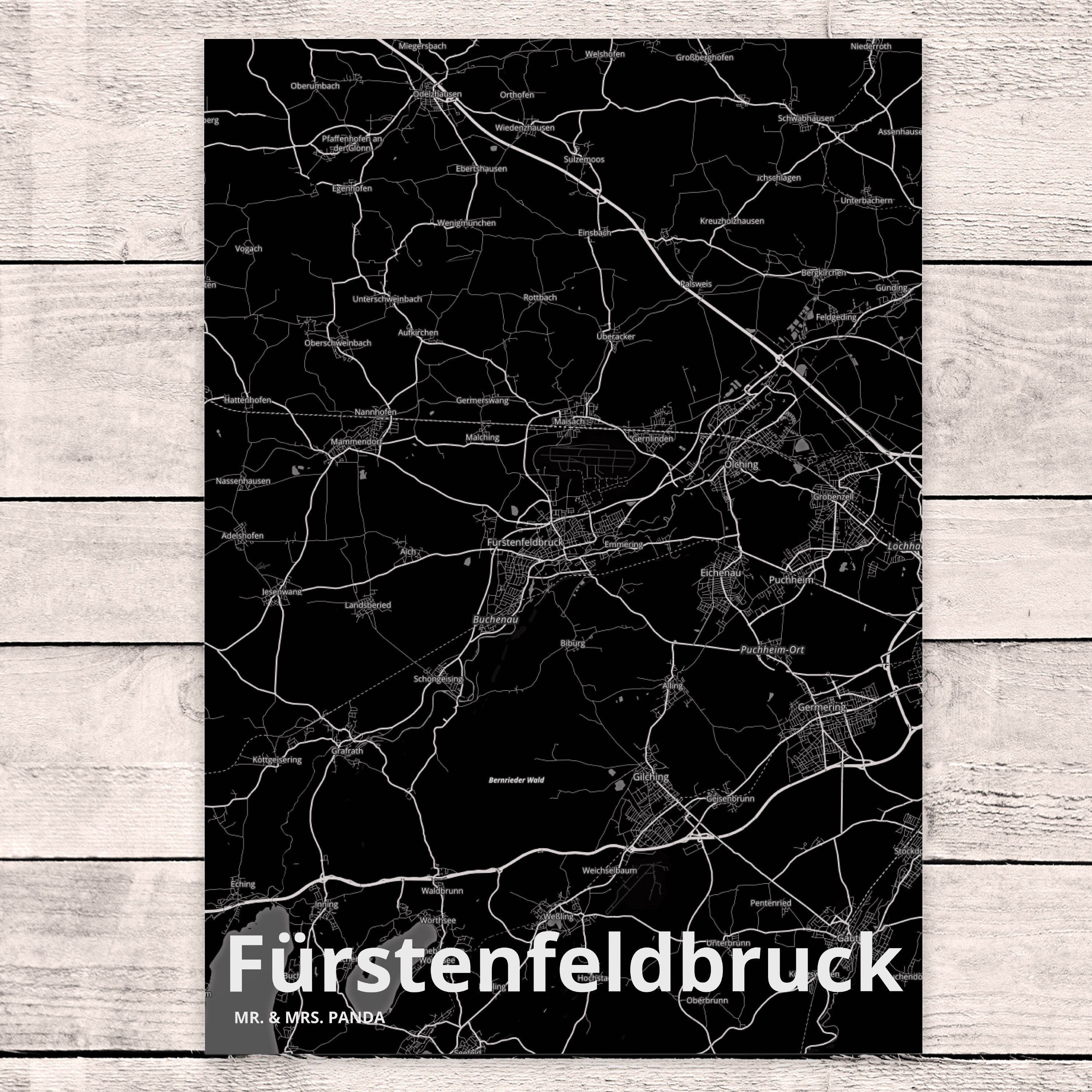 Karte & Mr. - Stadt, Städte, Fürstenfeldbruck Geschenk, Postkarte Dankeskarte, Mrs. Panda Dorf,