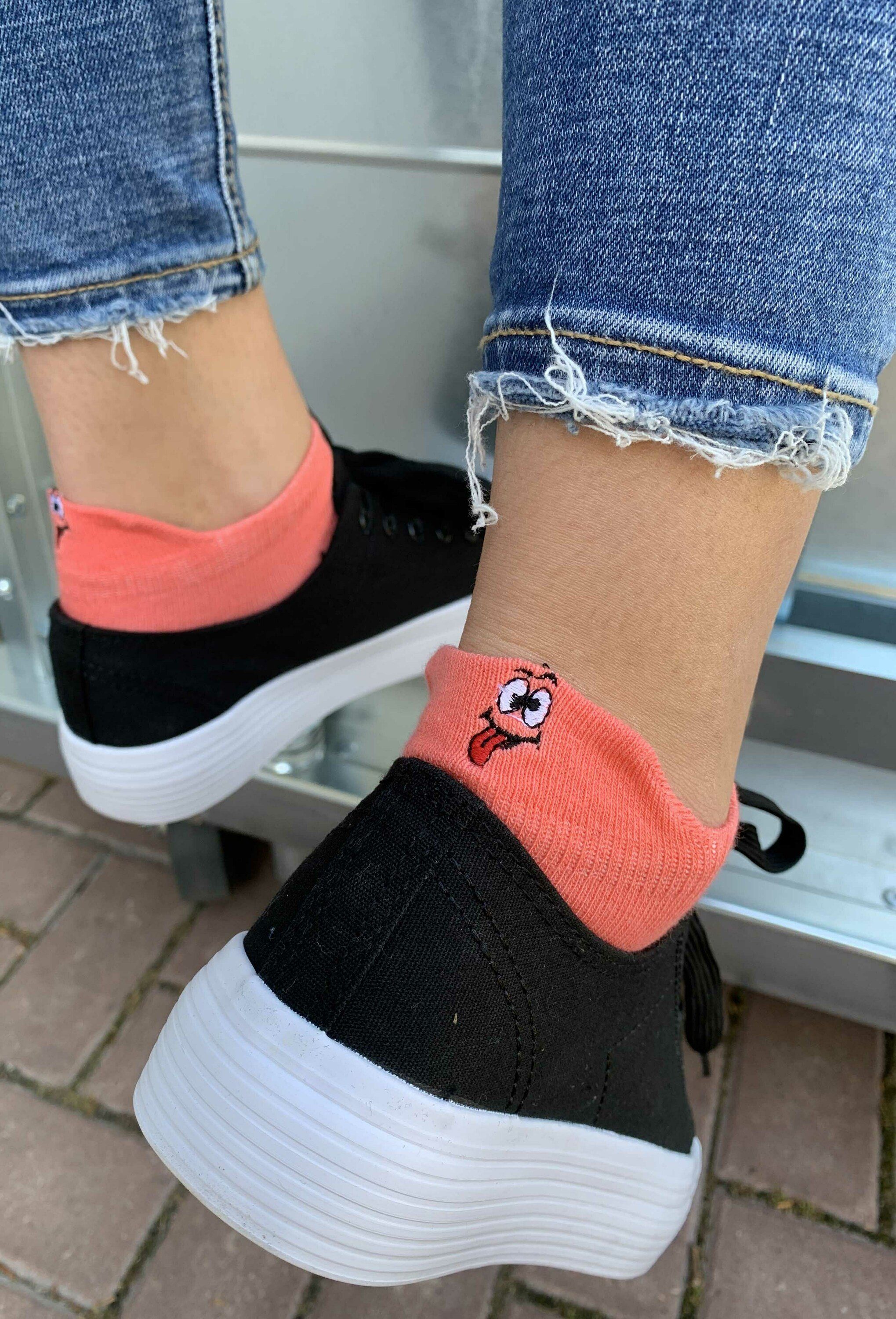 Vincent Creation® Sneakersocken (6-Paar) mit lustiger Gesichter / Monster Stickerei