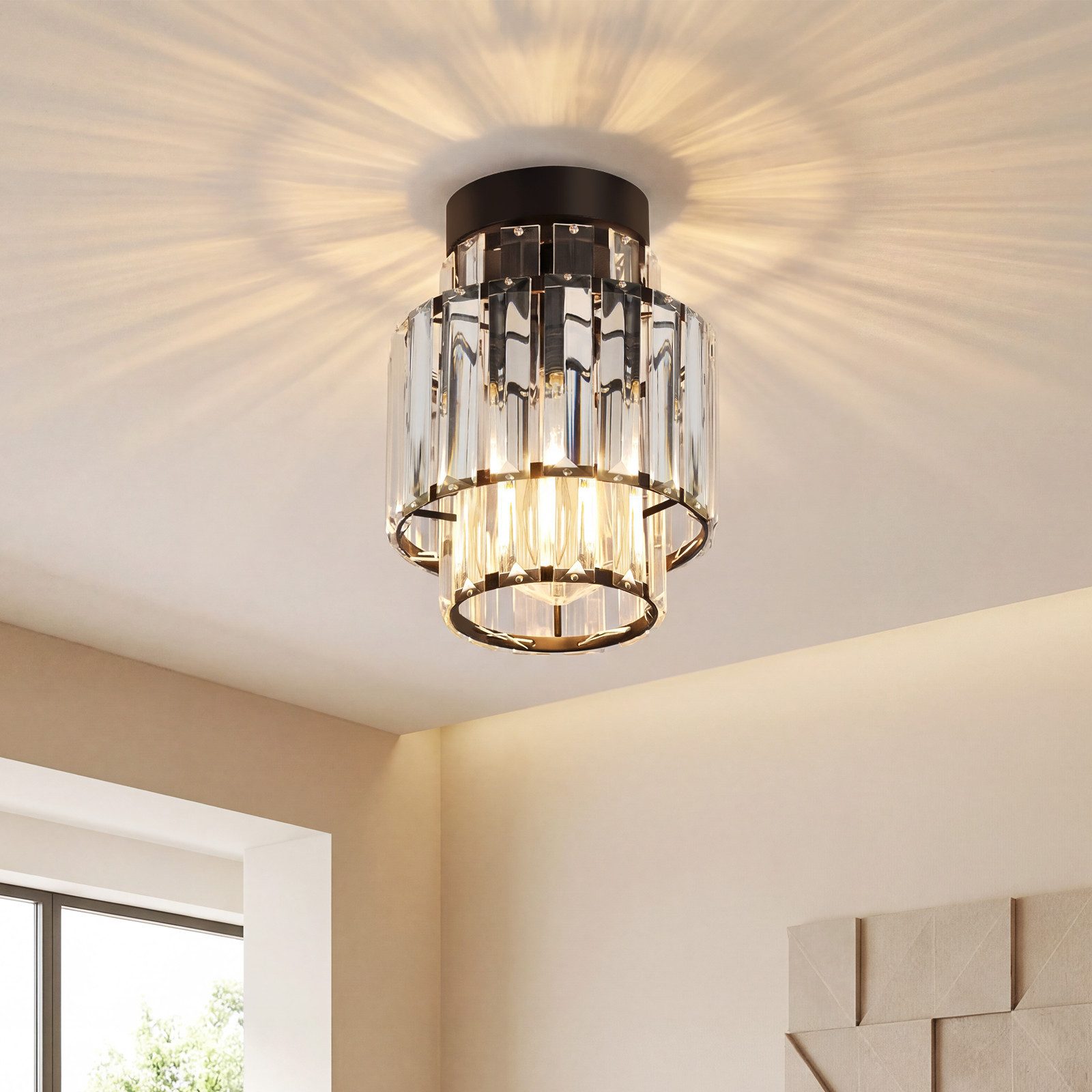 ZMH Deckenleuchte Whonzimmer Schwarz Kristall Modern Deckenlampe E27 Vintage Flur, Schwarz-Rotierende, ohne Leuchtmittel, Küchenlampe mit Metall Rahmen Innen Hotel