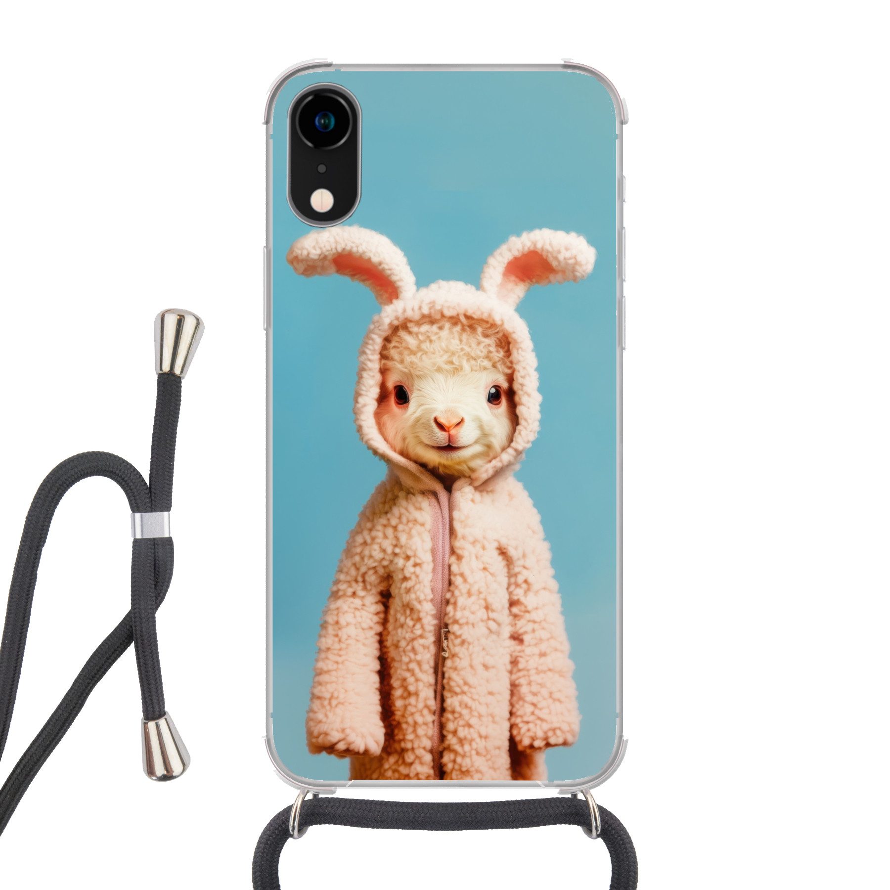 MuchoWow Handyhülle für Apple iPhone XR Lamm - Osterhase - Kostüm, Tragbare Handyhüllen mit Kette zum umhängen, Handykette Handyband