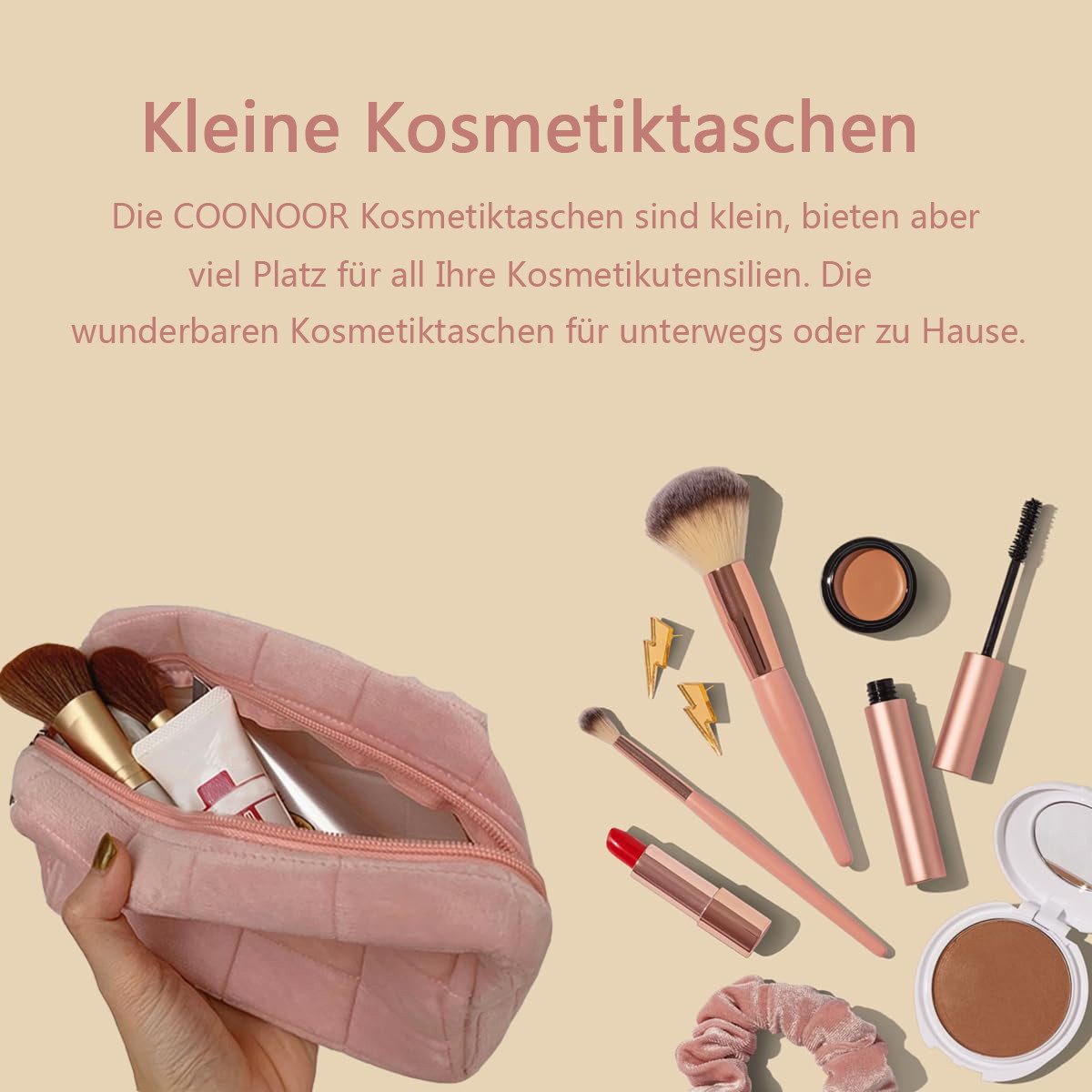 Coonoor Kosmetiktasche Kosmetiktasche aus Plüsch, Kosmetiktasche, Kosmetiktasche Reise Make-Up Kulturbeutel Beautycase