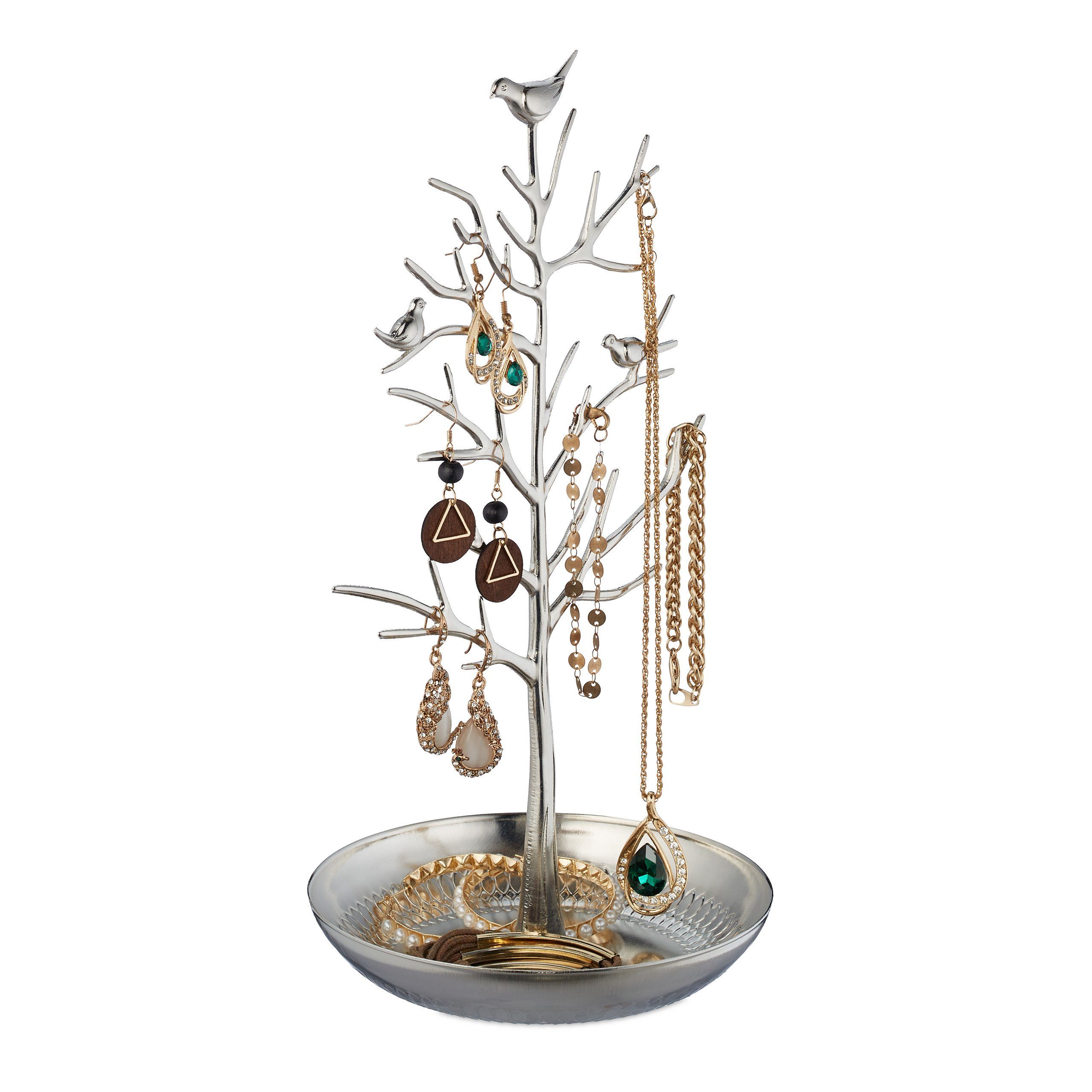 relaxdays Schmuckständer Baum, silber