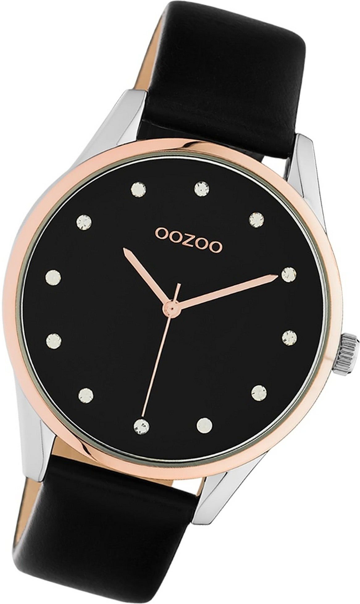 OOZOO Quarzuhr Oozoo Leder Damen Uhr C10954 Analog, Damenuhr Lederarmband schwarz, rundes Gehäuse, groß (ca. 40mm)