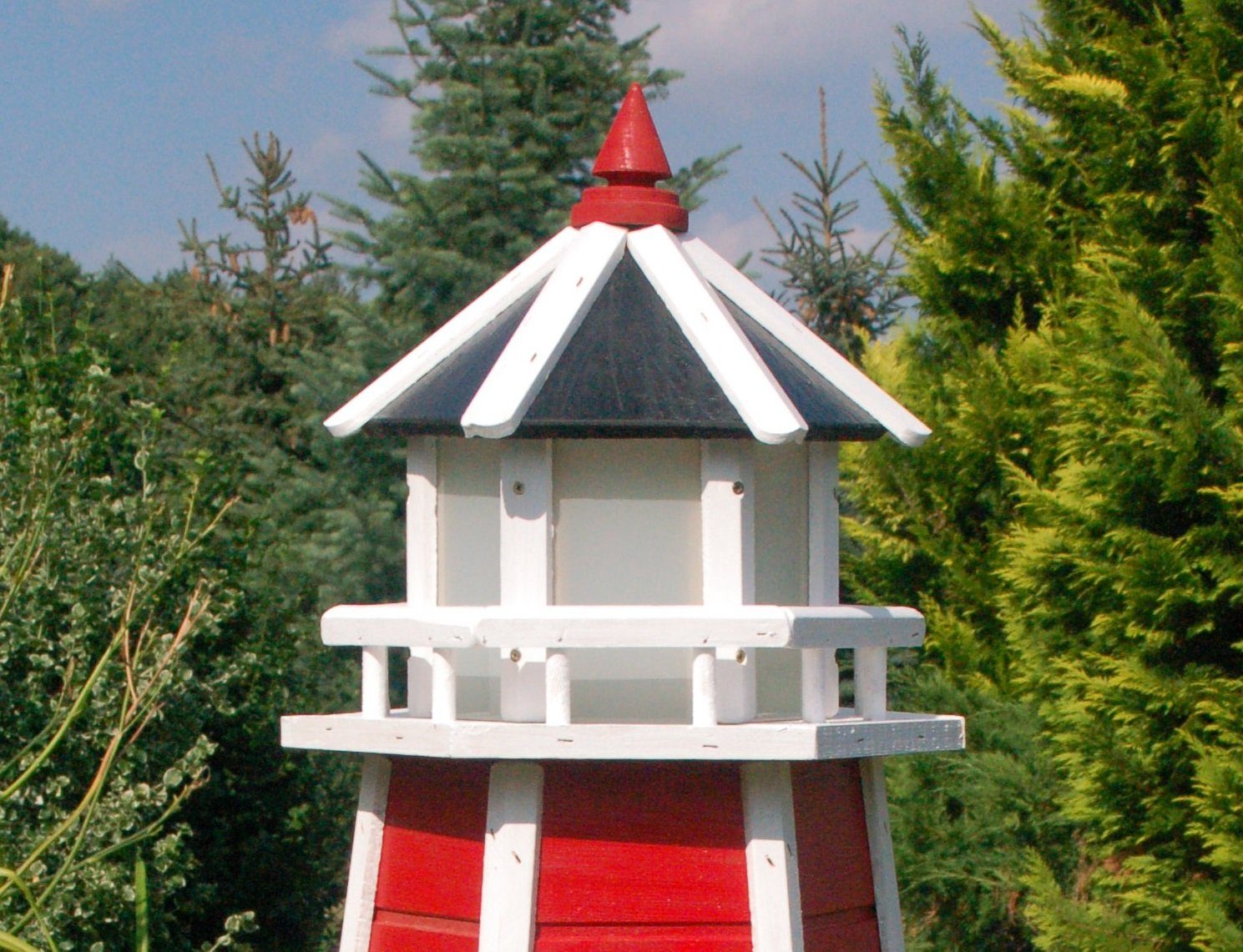Beleuchtung m DEKO mit 1,40 Gartenfigur Holz 230 V HANNUSCH DSH SHOP Leuchtturm rot-weiß