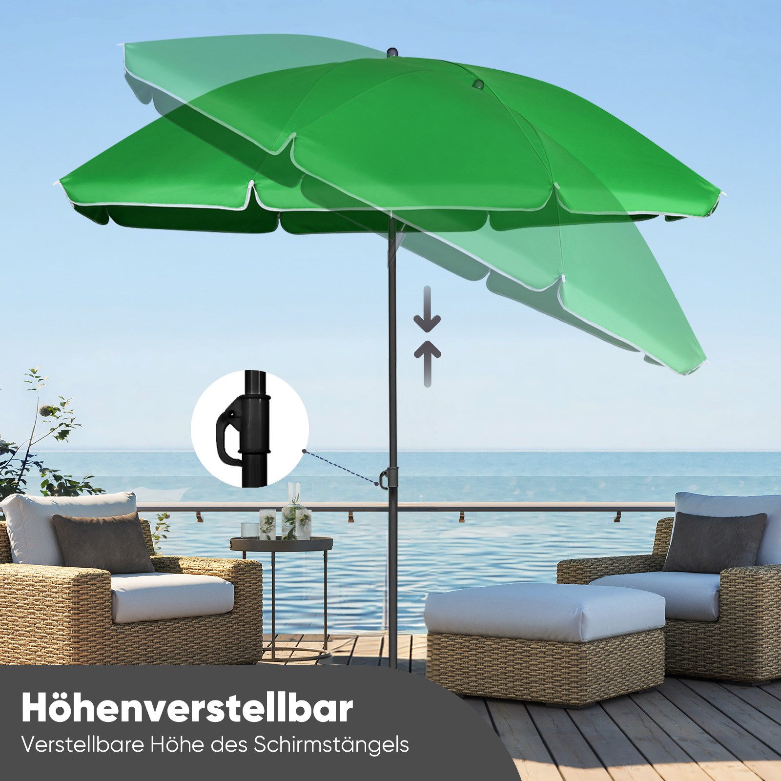 Sekey Sonnenschirm Ø 160 cm Balkonschirm Rund Strandschirm Sonnenschirm mit Schutzhülle, LxB: 160,00x160,00 cm, Neigungswinkel verstellbar, Höhe verstellbar, mi – Bild 4 von 5