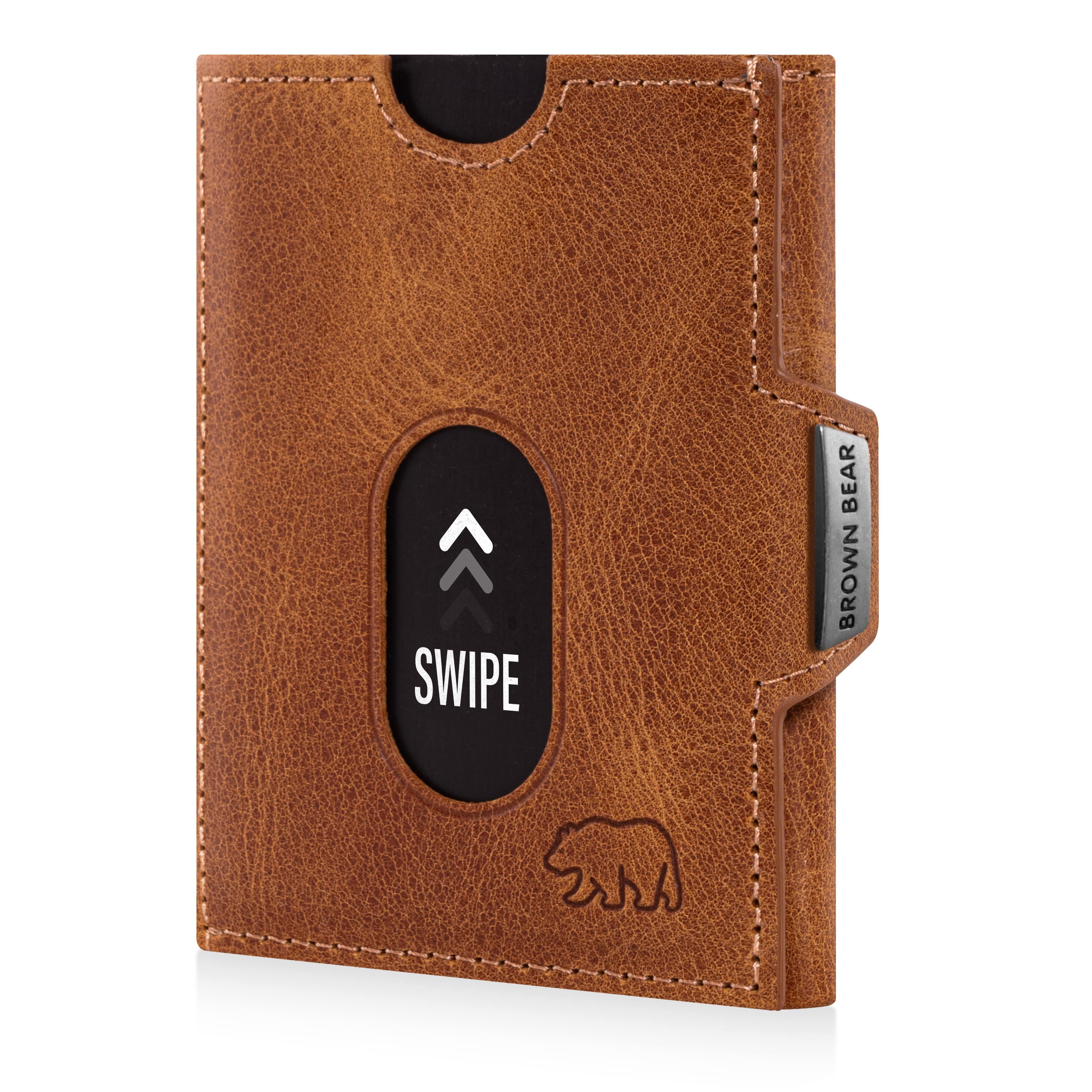 Brown Bear Geldbörse Jackson aus Echtleder mit RFID-Schutz, für Damen und Herren mit 7 Kartenfächern Farbe Vintage-Cognac