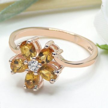 Goldene Hufeisen Goldring Citrin Ring 925 Silber Rosegold Damen Edelsteine Fingerring, Edelsteinschmuck für Damen