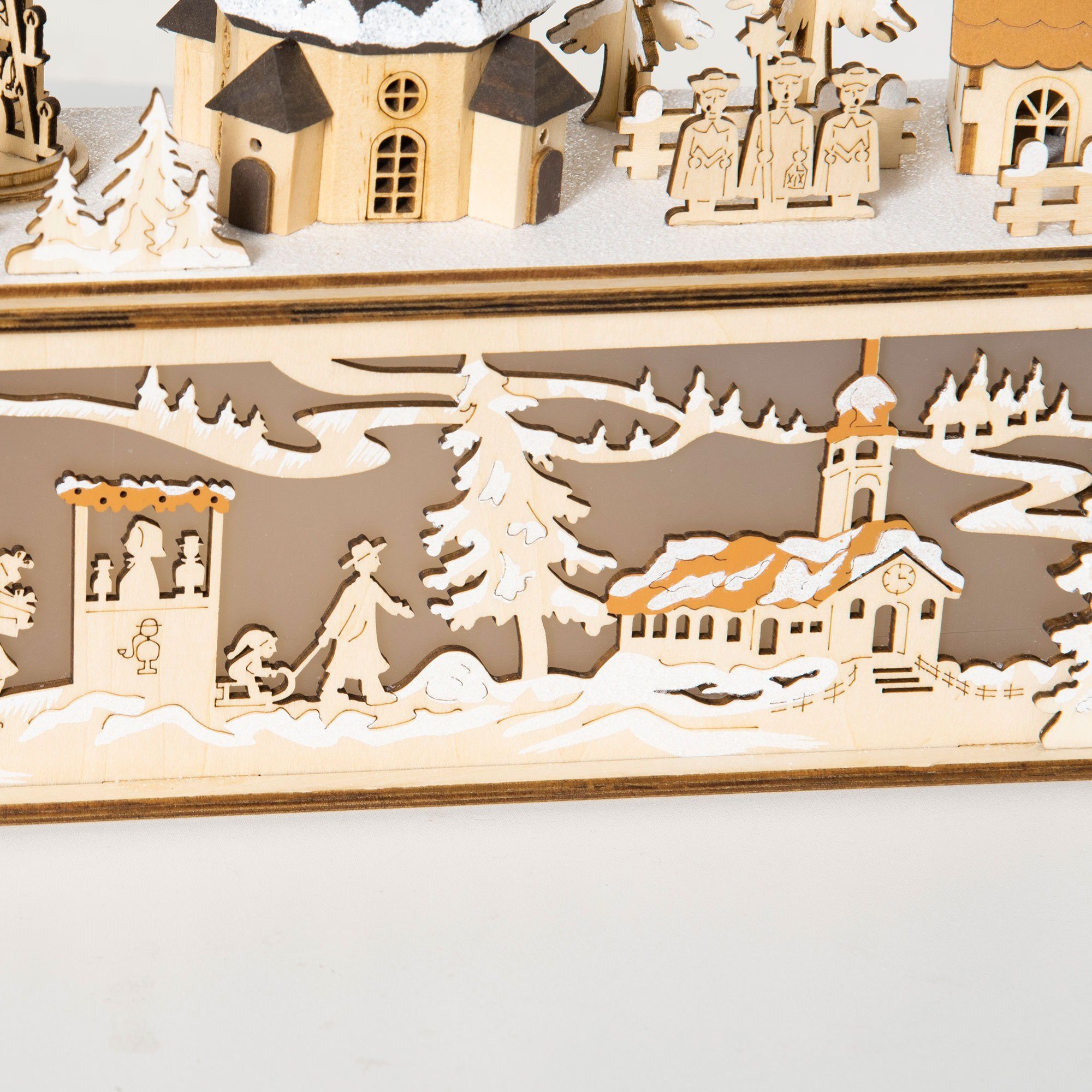 HOMCOM Weihnachtsdorf Weihnachtsdeko, Weihnachtsdorf, 10 LEDs, Holz, 45 x 10 x 25cm, Kirche mit integrierter LED-Beleuchtung, Höhe 25 cm