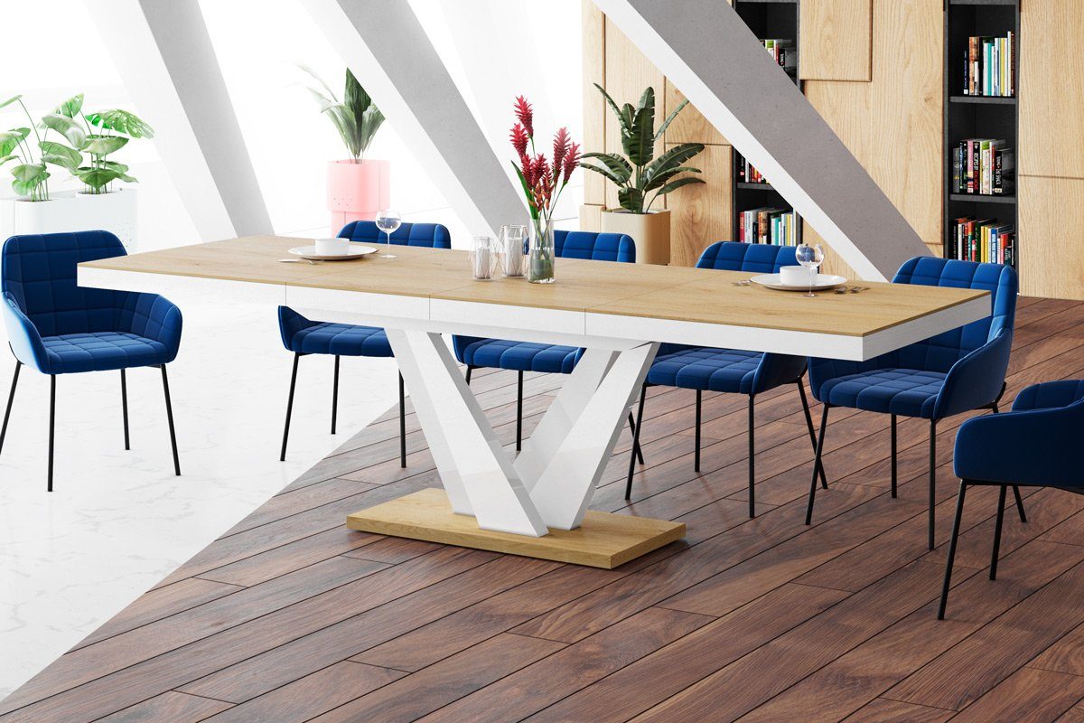 designimpex Esstisch Design Esstisch Tisch Weiß Hochglanz cm ausziehbar HEV-111 160 Natur Eiche 256 - bis