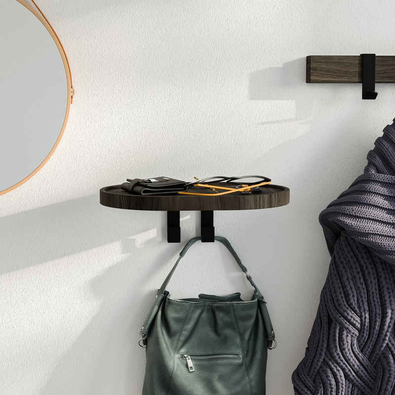 Woodek Design Wandgarderobe WOODY, stilvolle und skandinavische Garderobe mit 2 Haken (Flurgarderobe aus schwarz geölter Eiche und Metall, 1 St., minimalistischer Wandhaken, H 2,5 x B 28 x T 20 cm), industrielle Garderobenleiste