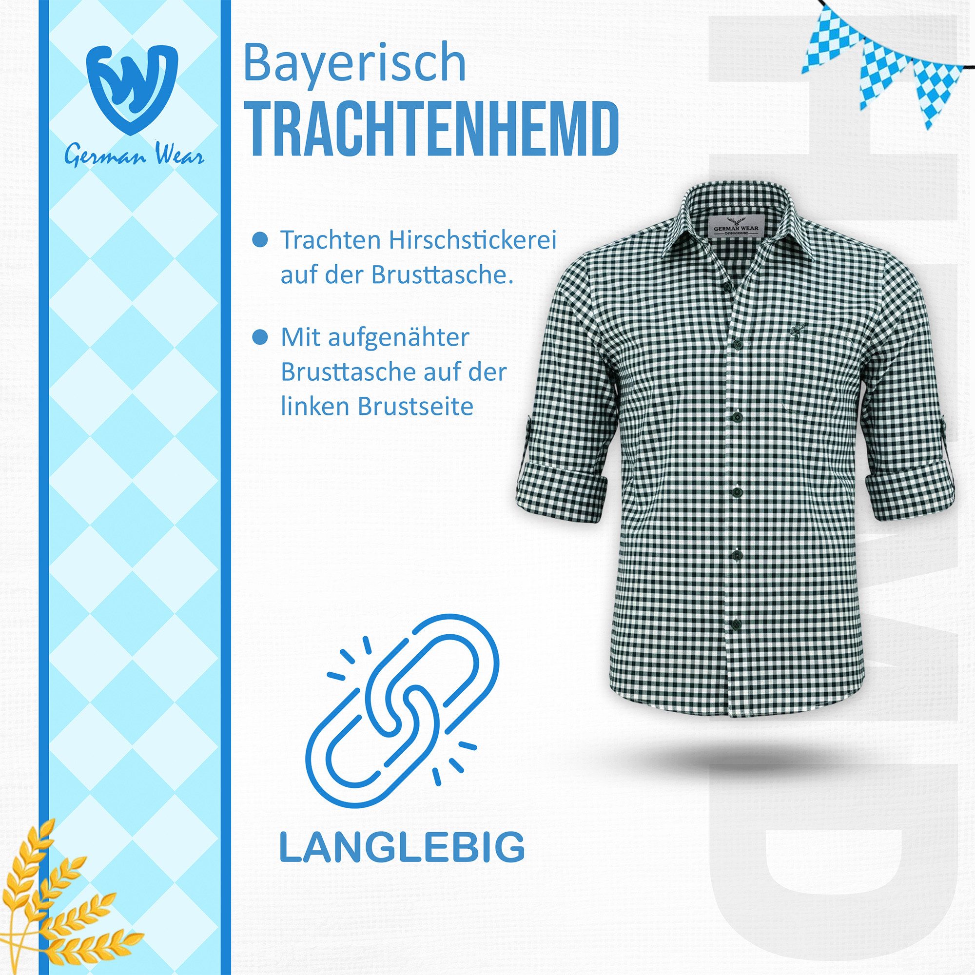 German Wear Trachtenhemd GW120x Trachtenhemd Langarm hemd Trachtenmode Hemd – Bild 5 von 5