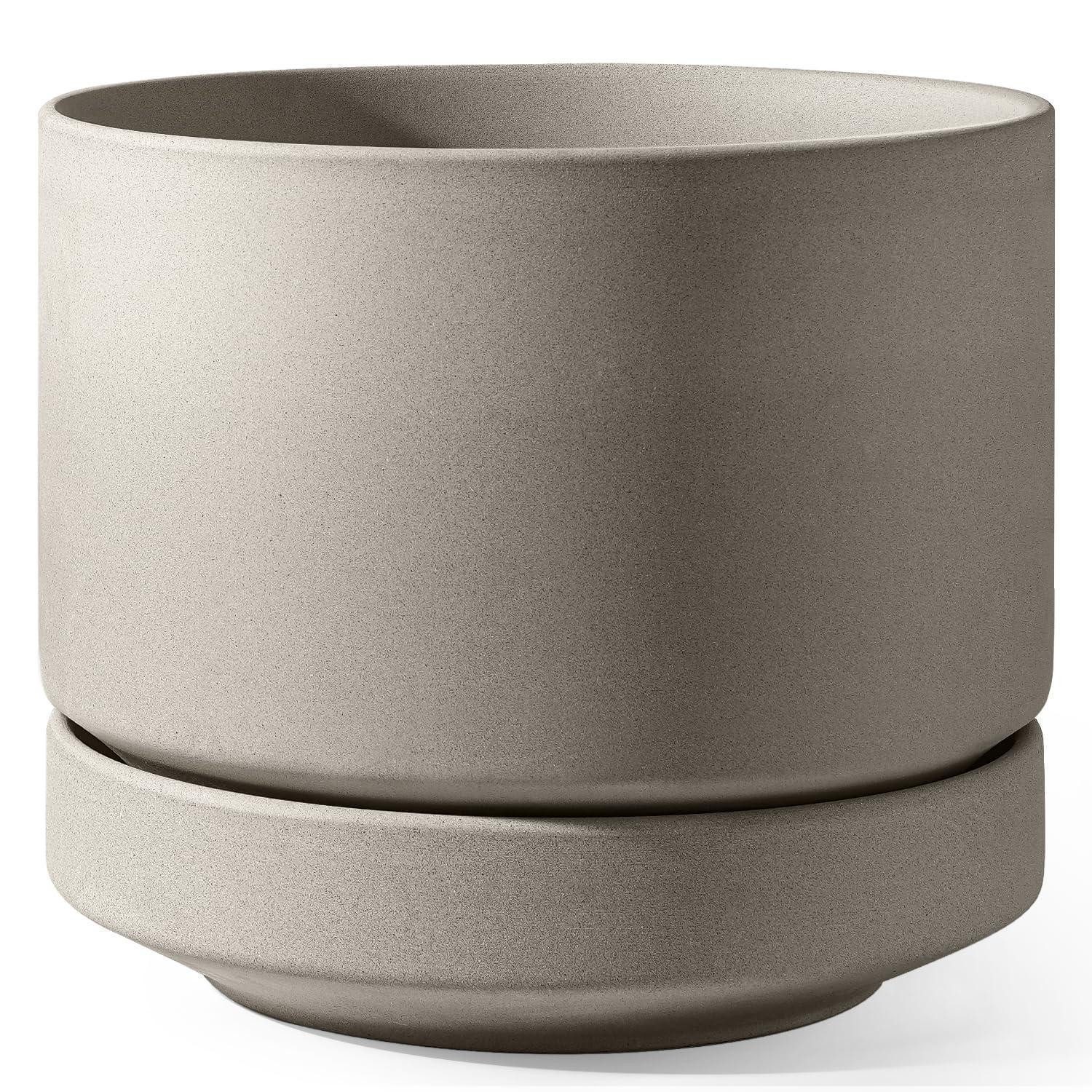 LuxusKollektion Pflanzkübel Blumentopf Keramik Pflanzkübel Drainageloch Neutral Grau 35 cm