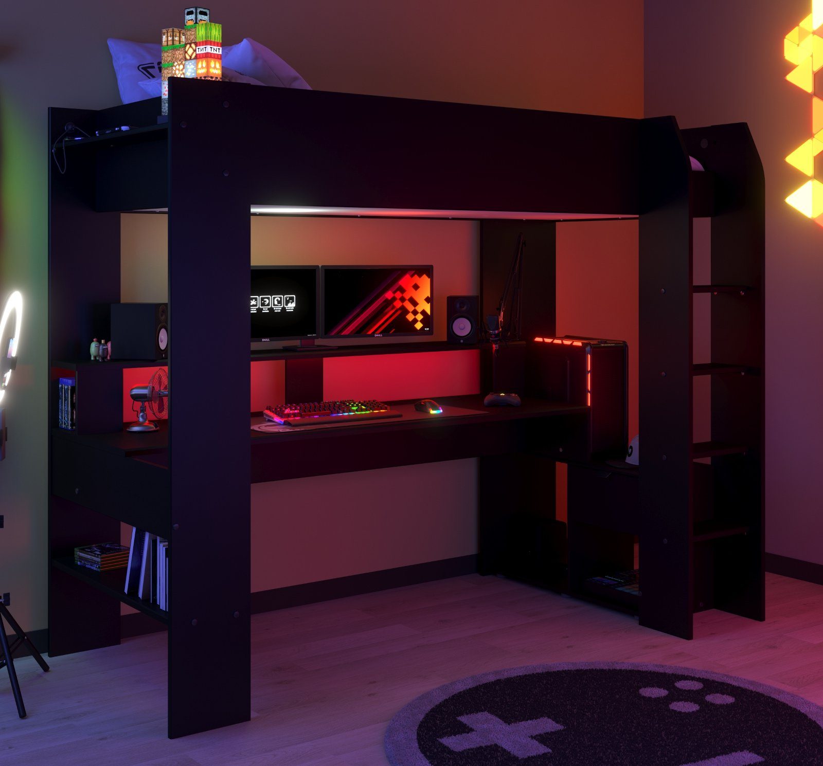 Parisot Hochbett Online (Etagenbett inkl. Schreibtisch und LED Beleuchtung) günstig online kaufen