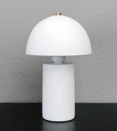 Arnusa Teichleuchte Tischlampe Pilz Keramik Weiß 17x28 cm Nachttischlampe modern, Ohne Leuchtmittel, kleine Beistelllampe Leselampe blendfrei