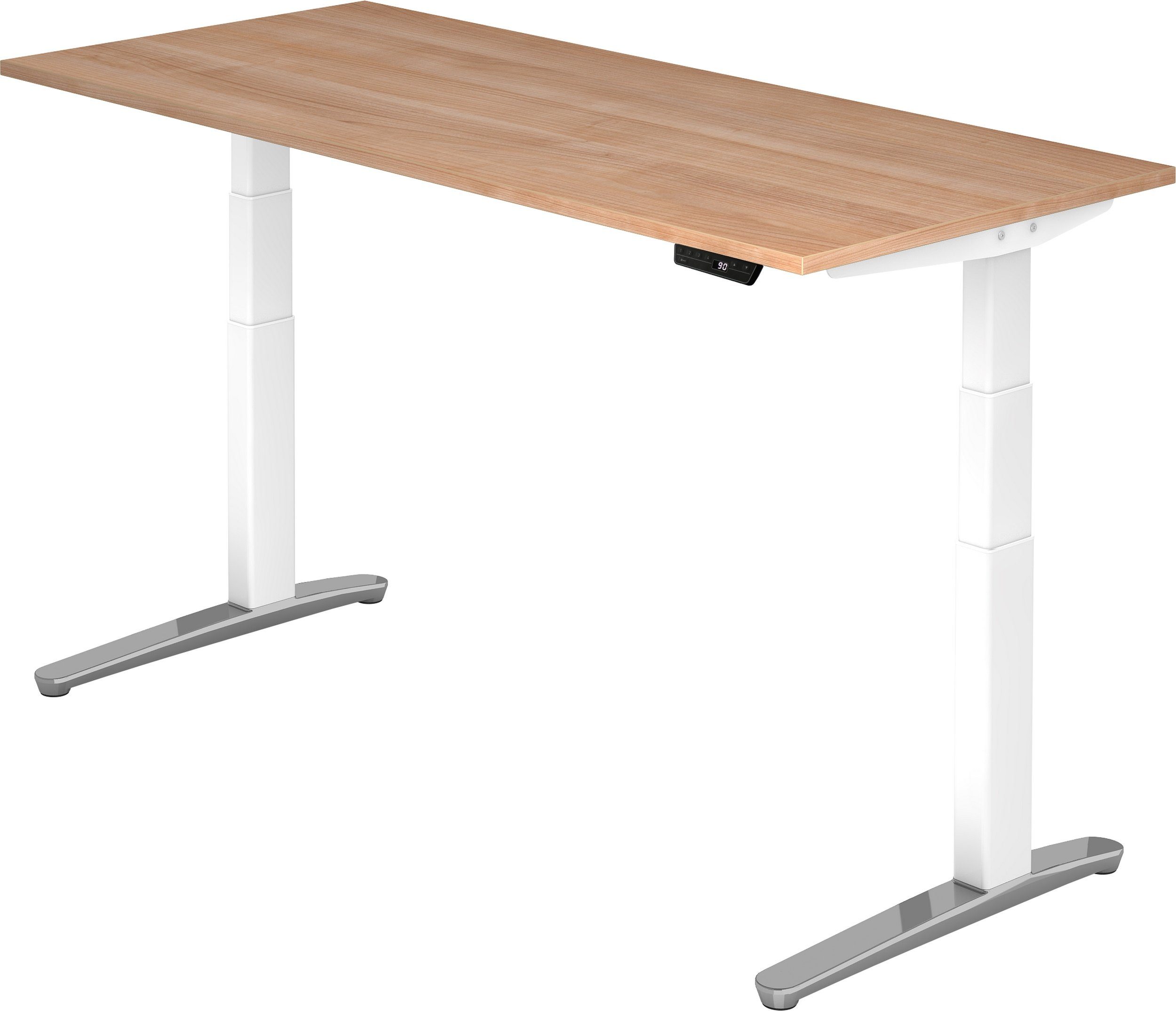 bümö Schreibtisch Schreibtisch elektrisch XBHM, Rechteck: 180 x 80 cm - Dekor: Nussbaum - Gestell: Weiß/Alu poliert