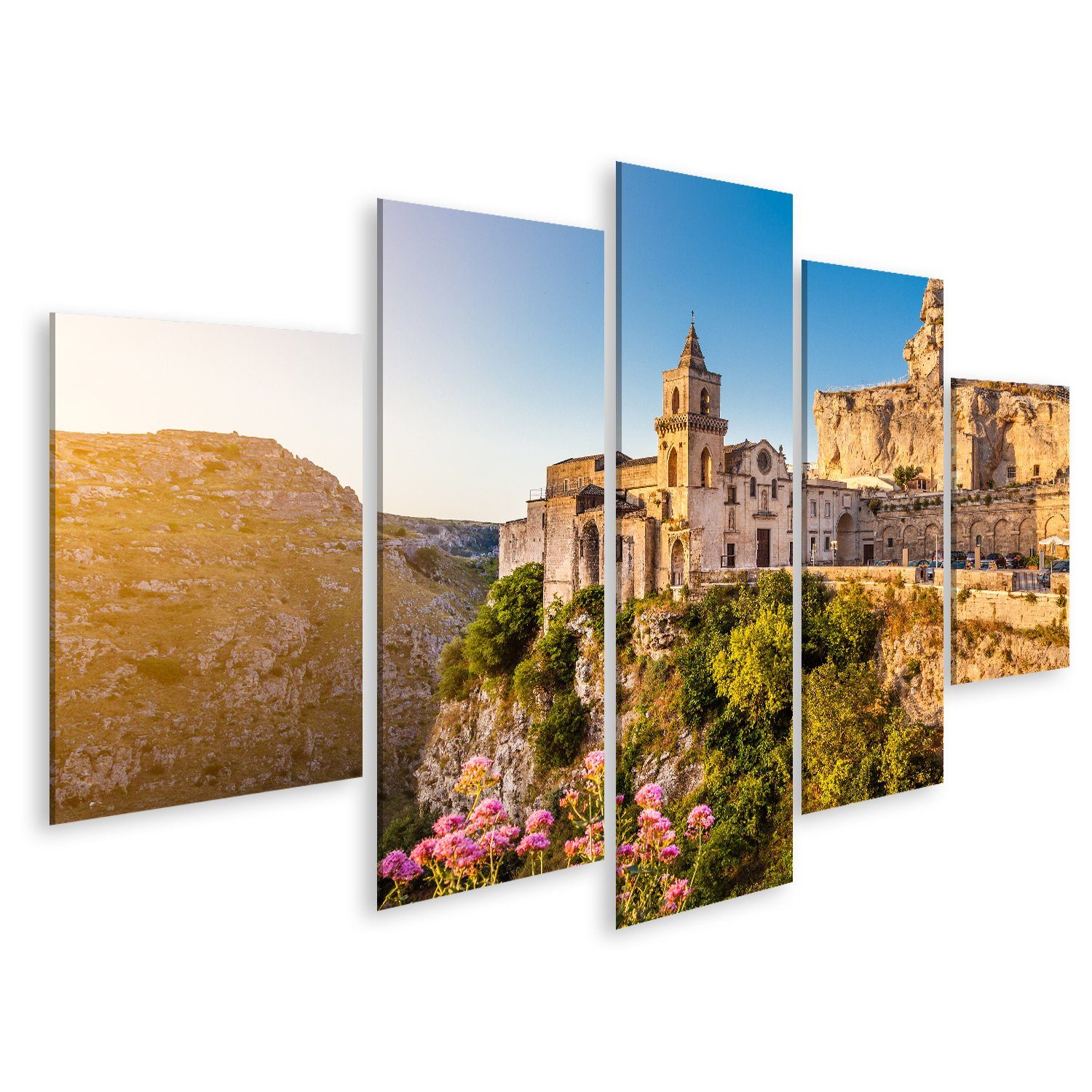 Leinwandbild Bild auf Leinwand Antike Stadt Matera Bei Sonnenaufgang Basilikata Süd