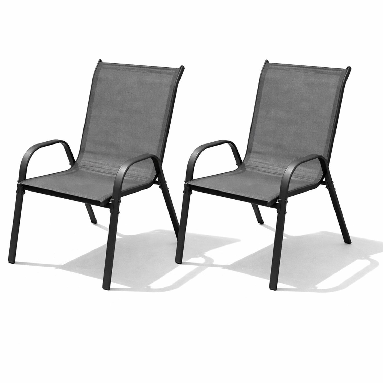 Mojawo Armlehnstuhl 2er Outdoorstuhl Gartenstuhl Stapelstuhl Metall Textilen Anthrazit