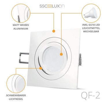SSC-LUXon LED Einbaustrahler QF-2 LED Einbaustrahler Einbauleuchte weiss schwenkbar mit LED GU10, Neutralweiß