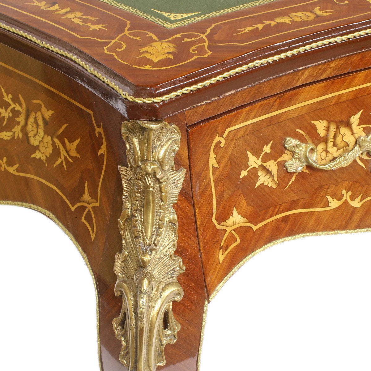 Casa Padrino Schreibtisch Mahagoni Stil / Möbel Schreibtisch Gold 155 Intarsien Antik Luxus cm Barock Sekretär Luxus 