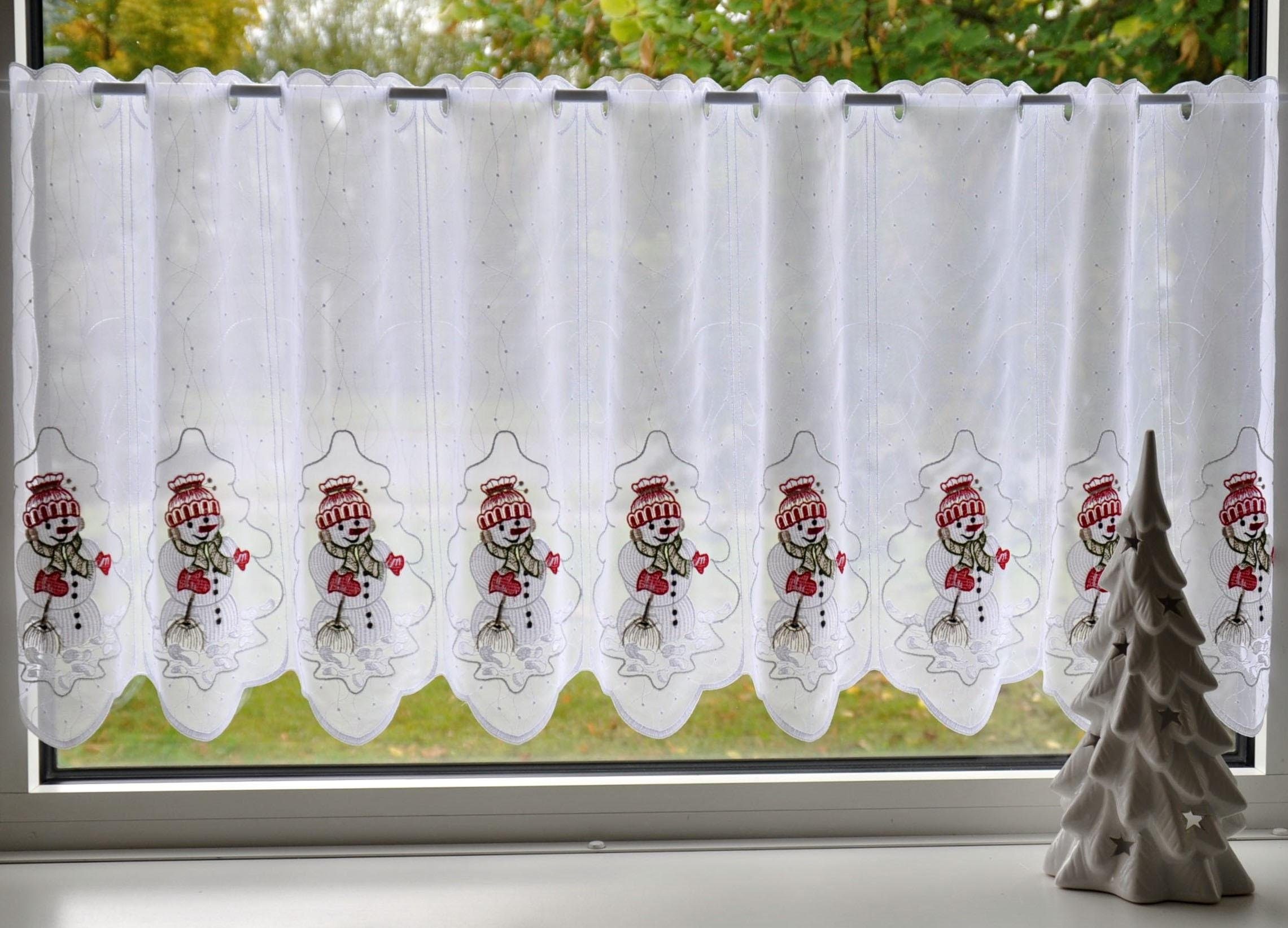 Stickereien Plauen Scheibengardine Schneemann (1 St), Stangendurchzug, transparent, Voile – Bild 2 von 5
