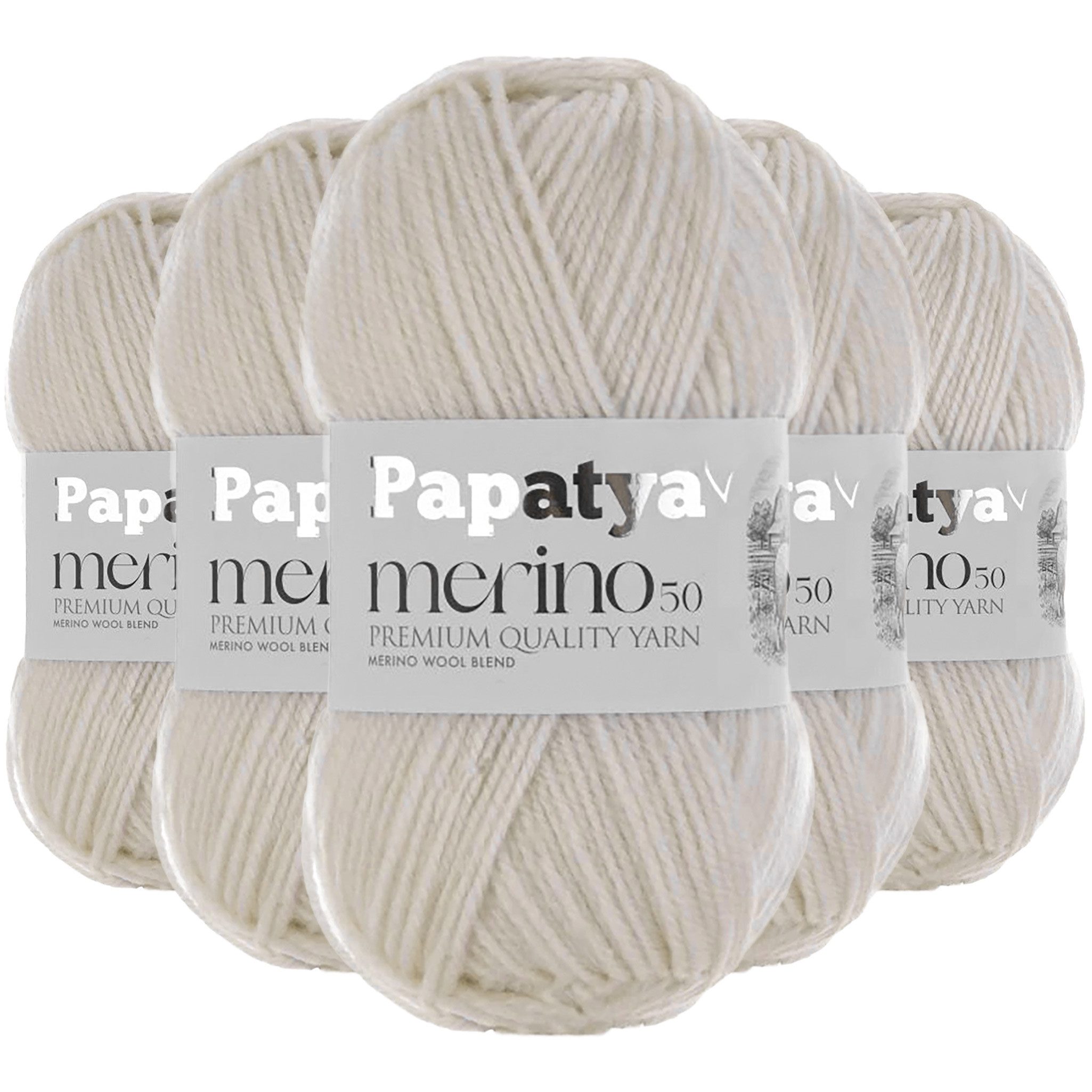 maDDma 5x100g Winterwolle Papatya Merin50 Strickgarn Häkelgarn Häkelwolle, 1050 m (Sparpaket (5 Knäuel je 100g), 5-St), weiß