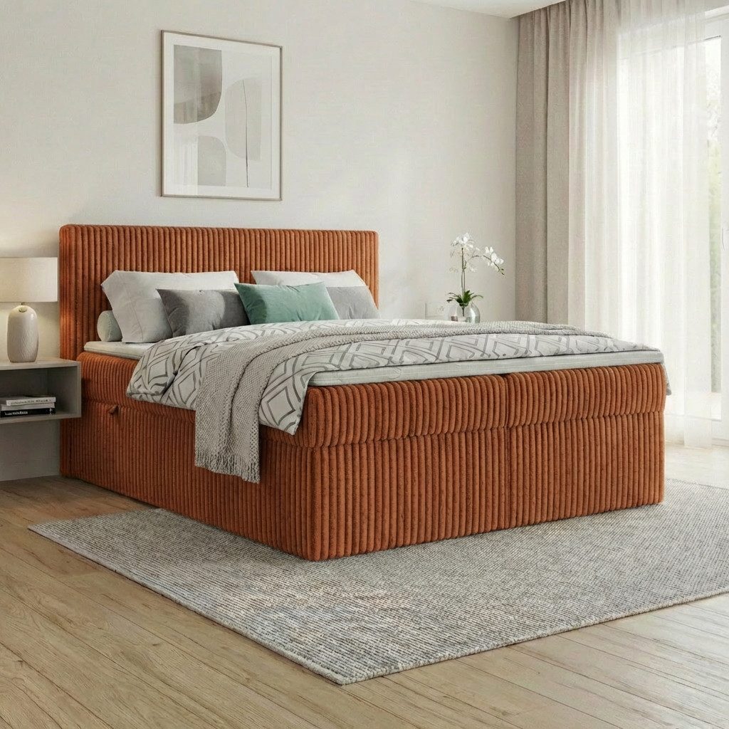 A&J MöbelLand GmbH Boxspringbett RALF mit Bettkasten, Topper und gepolstertem Kopfteil. (Boxspringbett mit Bettkasten und gepolstertem Kopfteil)