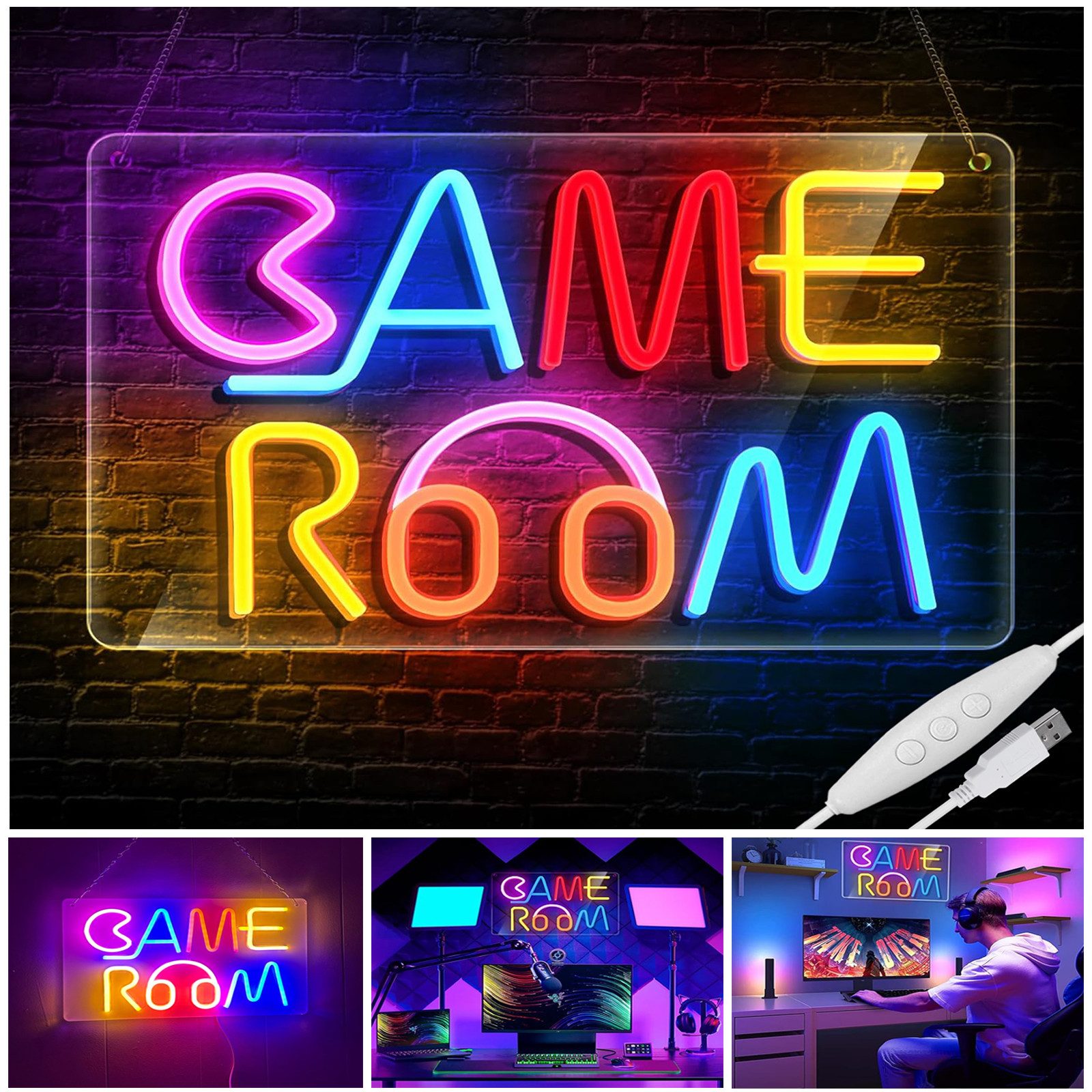 LED Dekoobjekt GAME Spiel Neon Sign Dimmbar Neonschild Wanddekoration USB, Schalter