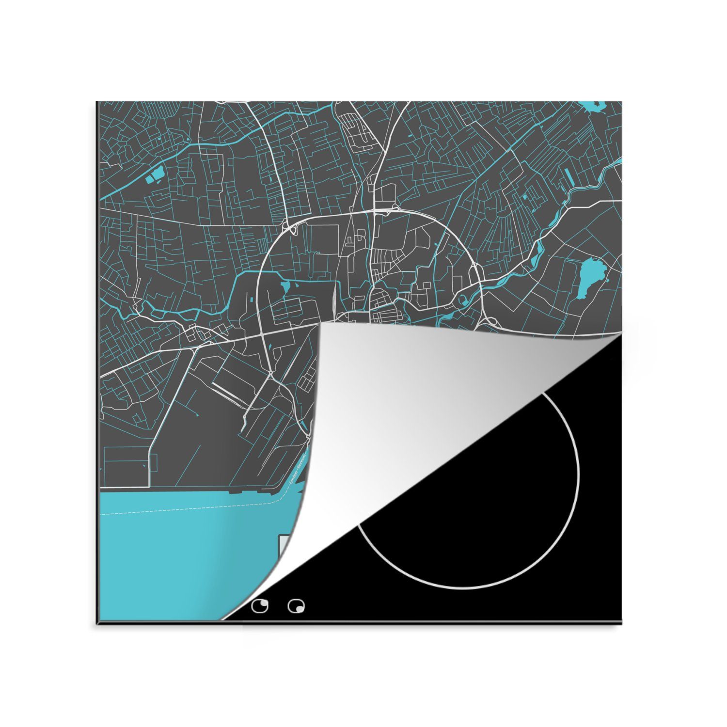 MuchoWow Herdblende-/Abdeckplatte Karte - Stadtplan - Emden - Deutschland - Blau, Vinyl, (1 tlg), 78x78 cm, Ceranfeldabdeckung, Arbeitsplatte für küche