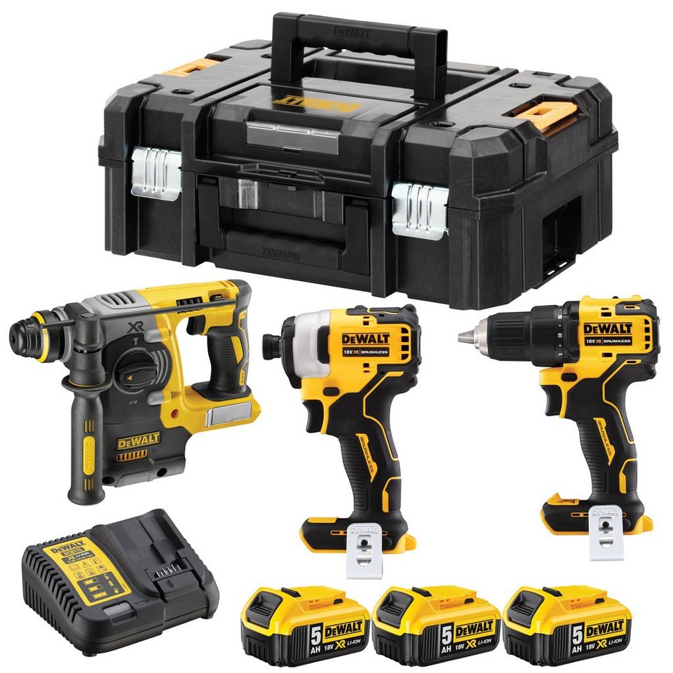 DeWalt Werkzeugset DCK377P3T-QW 18 V / 5 Ah (3-tlg), (Bohrschrauber,  Schlagschrauber, Kombihammer), 3x Akkus, Ladegerät, 2x T STAK-Box II, / - Akku