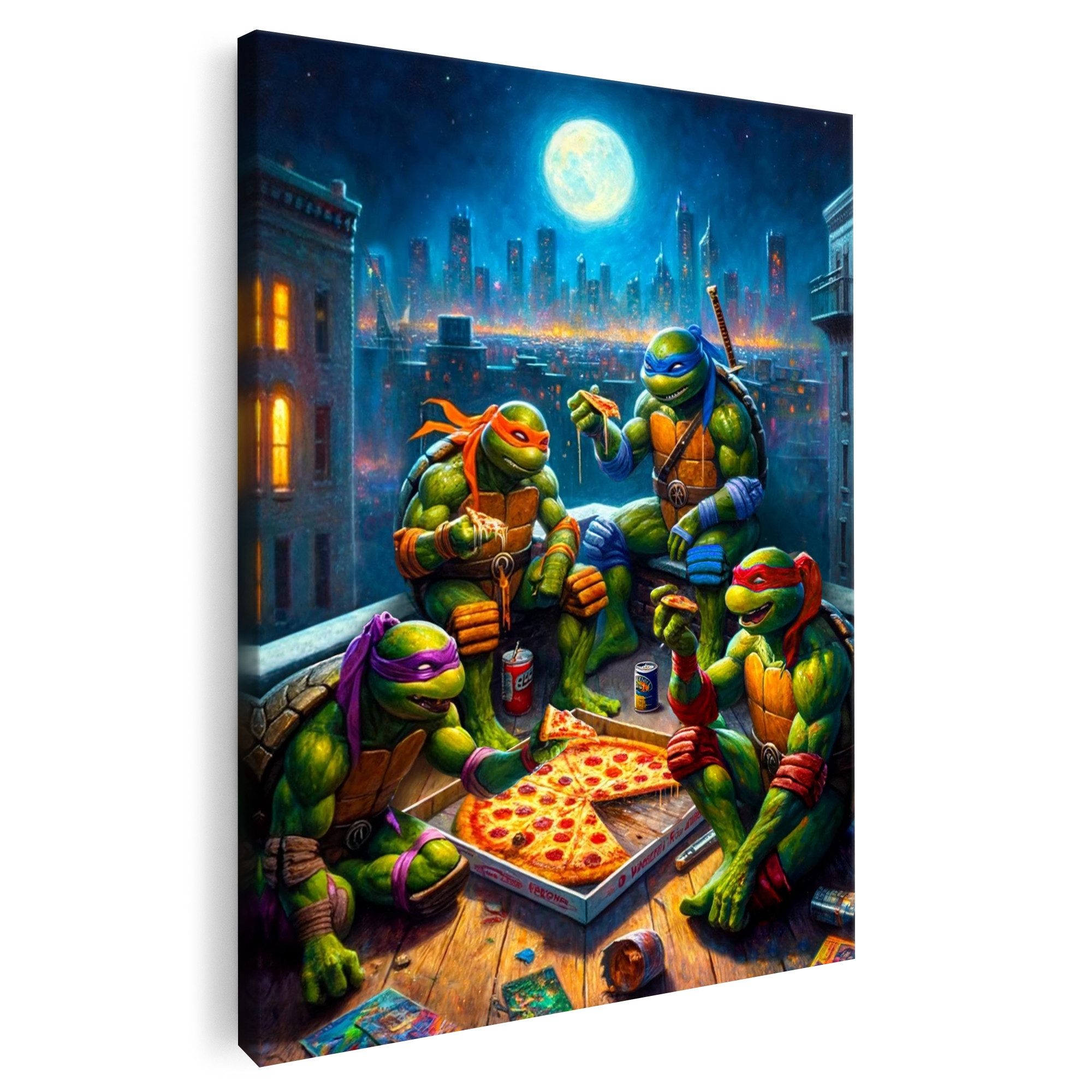 Artmazing Leinwandbild Teenage Mutant Pizza Party, Teenage Mutant Pizza Party, gesp. auf FSC Echtholz-Keilrahmen, in versch. Größen