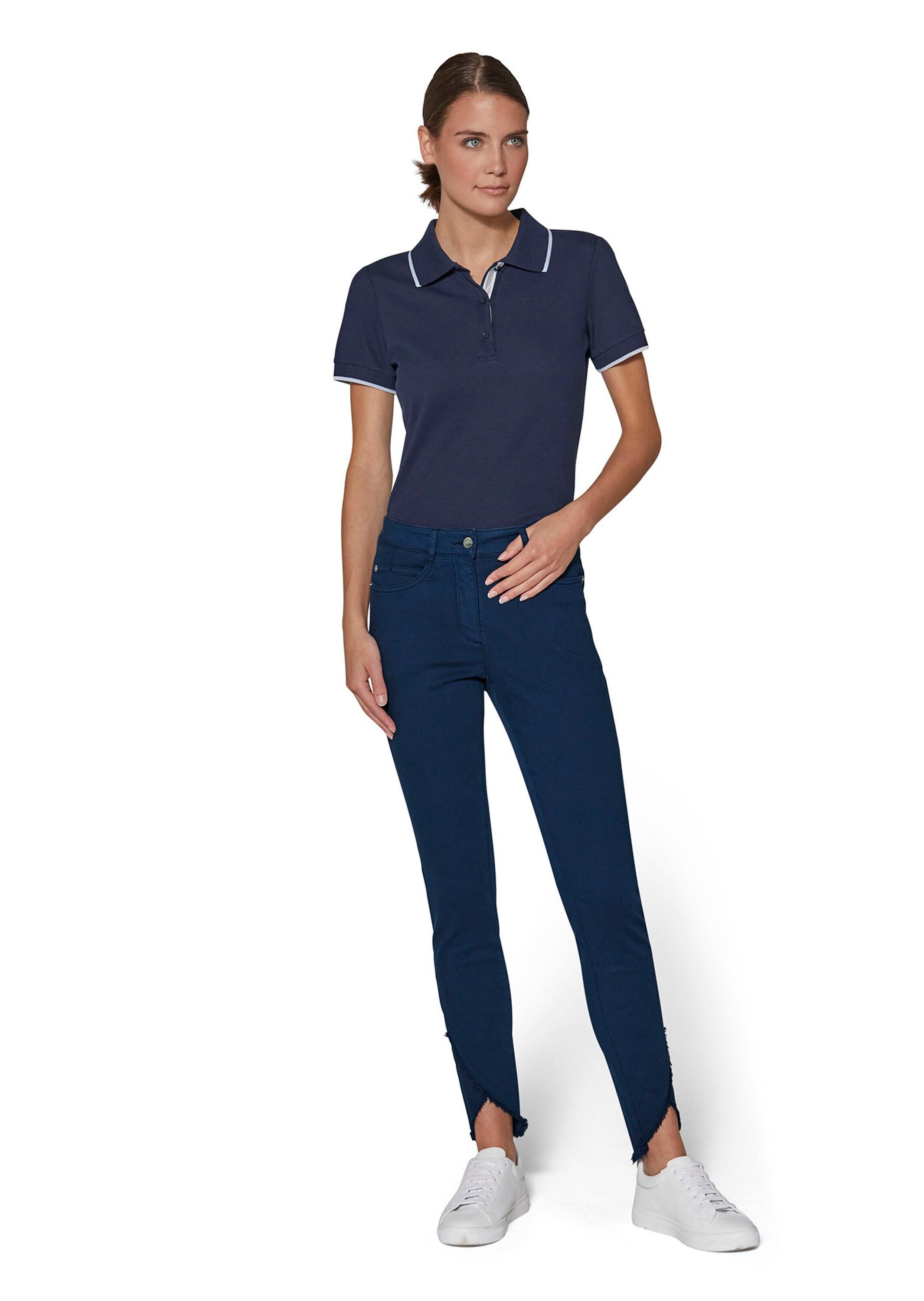 MADELEINE Gerade Jeans Verkürzte 5-Pocket-Hose mit Fransen Modisch verkürzte Hose mit abgeschrägtem Fransensaum, Cotton-Stretch