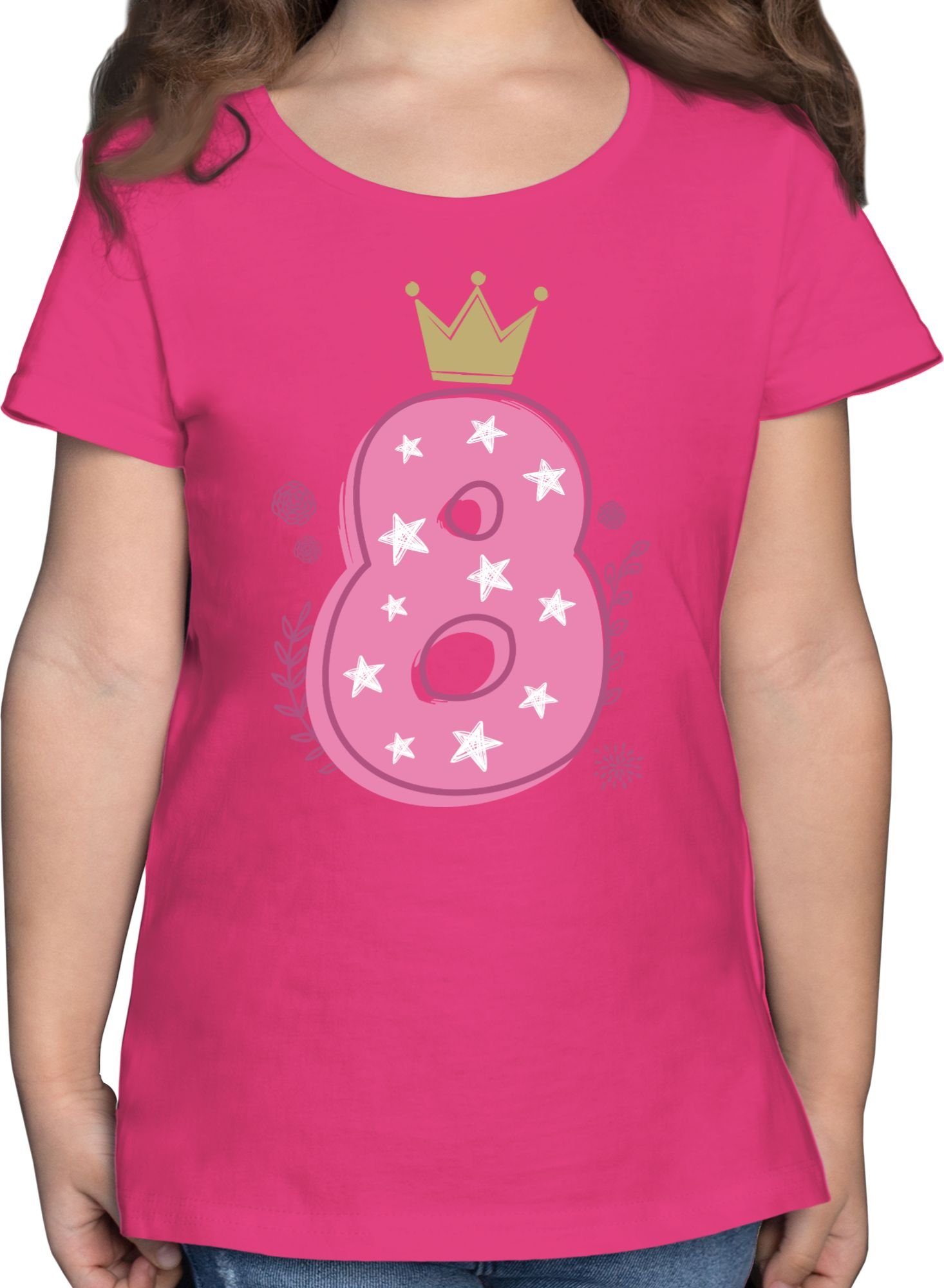 Kinder Kids (Gr. 92 -146) Shirtracer T-Shirt Achter Mädchen Krone Sterne - 8. Geburtstag - Mädchen Kinder T-Shirt